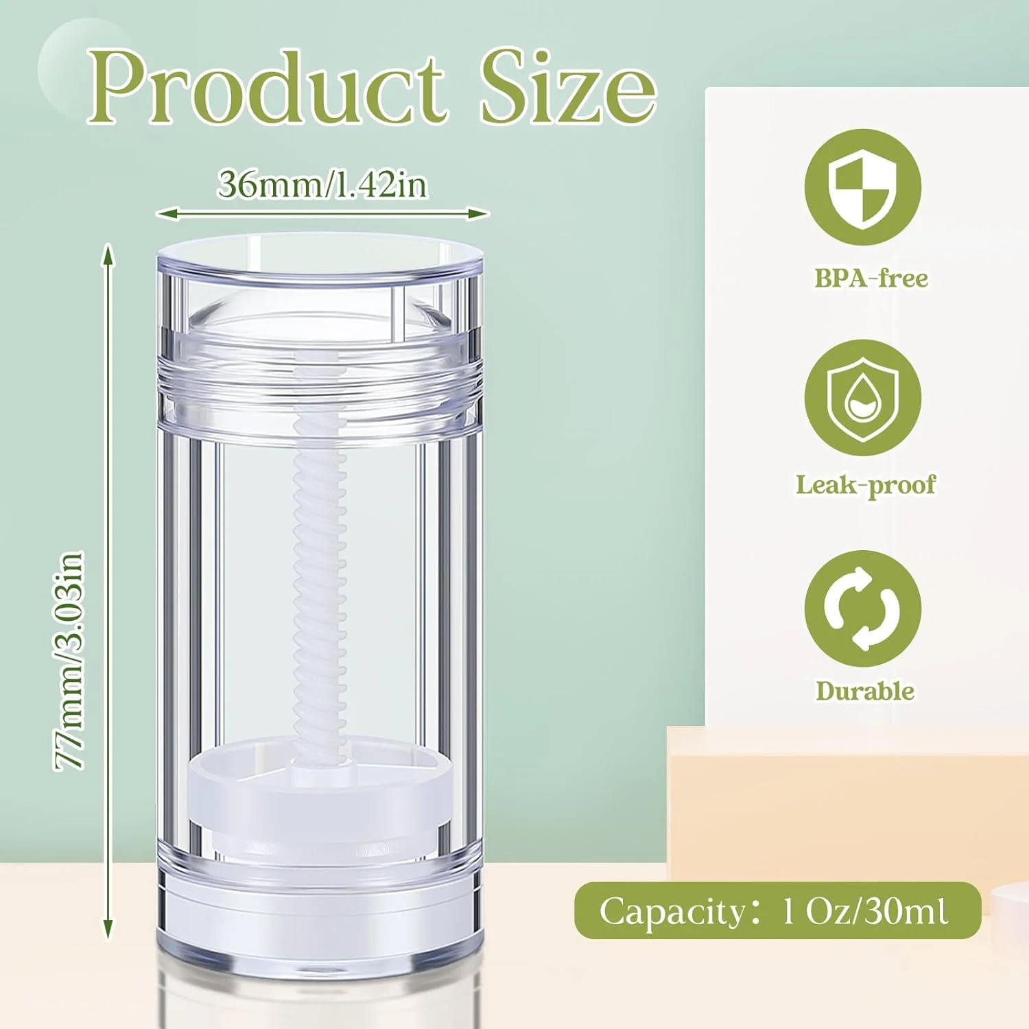 تینی‌یو 50 عدد ظرف خالی دئودورانت 30 میلی‌لیتری، ظرف استیکی چرخشی 1 اونسی، پلاستیکی شفاف، بطری دئودورانت قابل پر کردن، لوله استوانه ای بالم لب ته پر برای ساخت بالم لب