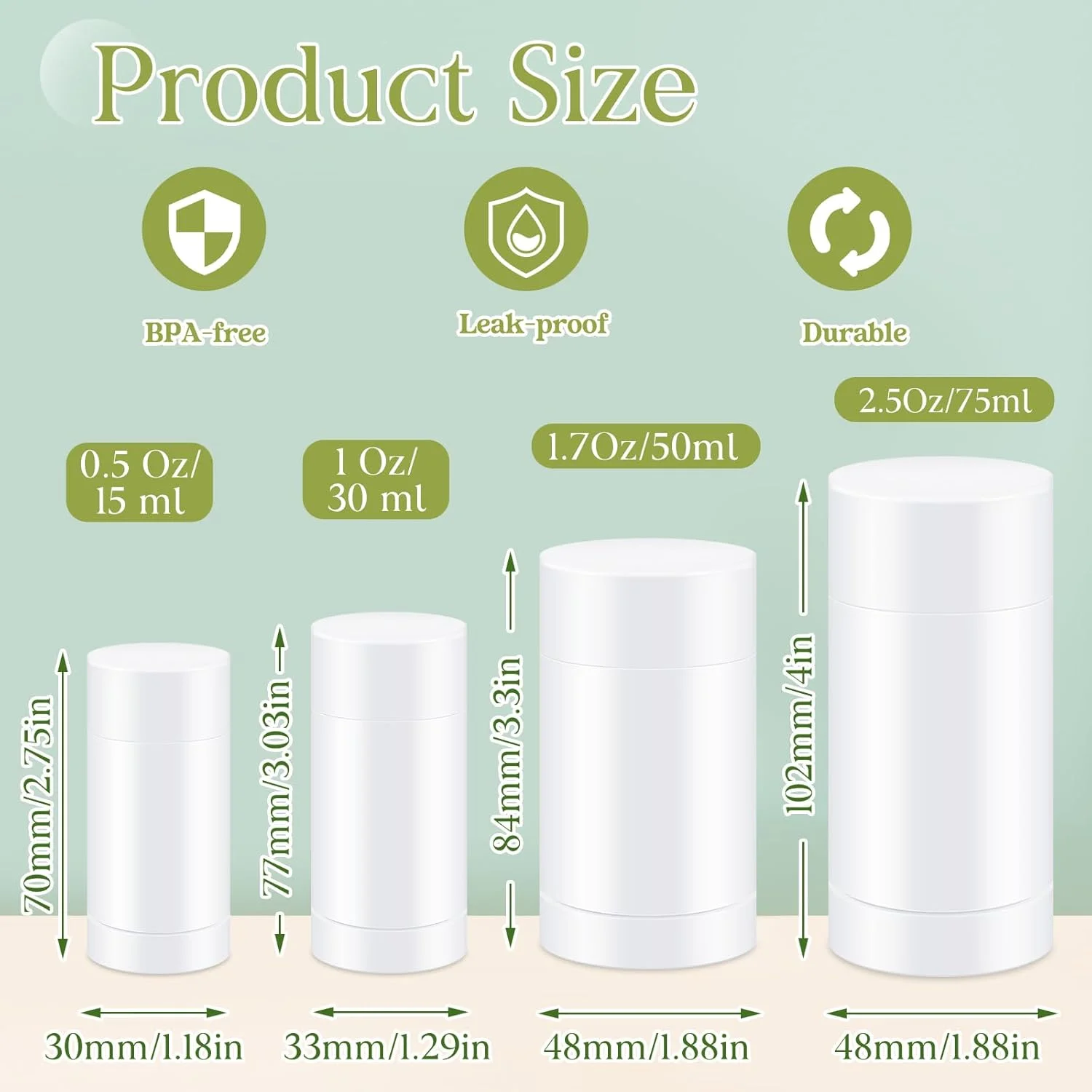 تینییو 30 عدد ظرف خالی دئودورانت، ظرف پلاستیکی چرخشی پر کردنی، بطریهای دئودورانت قابل پر کردن، لوله های گرد بالم لب پر شونده از پایین برای رژ لب و مداد شمعی DIY (75 میلی لیتر، سفید) تینییو 30 عدد ظرف خالی دئودورانت، ظرف پلاستیکی چرخشی پر کردنی، بطریهای دئودورانت قابل پر کردن، لوله های گرد بالم لب پر شونده از پایین برای رژ لب و مداد شمعی DIY (75 میلی لیتر، سفید)