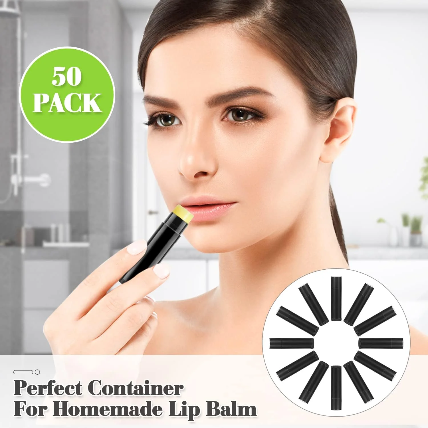 DMuuuDM بسته 50 عددی لوله های بالم لب چرخشی 5.5 گرمی، ظروف خالی پلاستیکی براق کننده لب، ظروف چرخشی دئودورانت برای رژ لب های خانگی، چسب لب و عطر جامد خانگی، مشکی