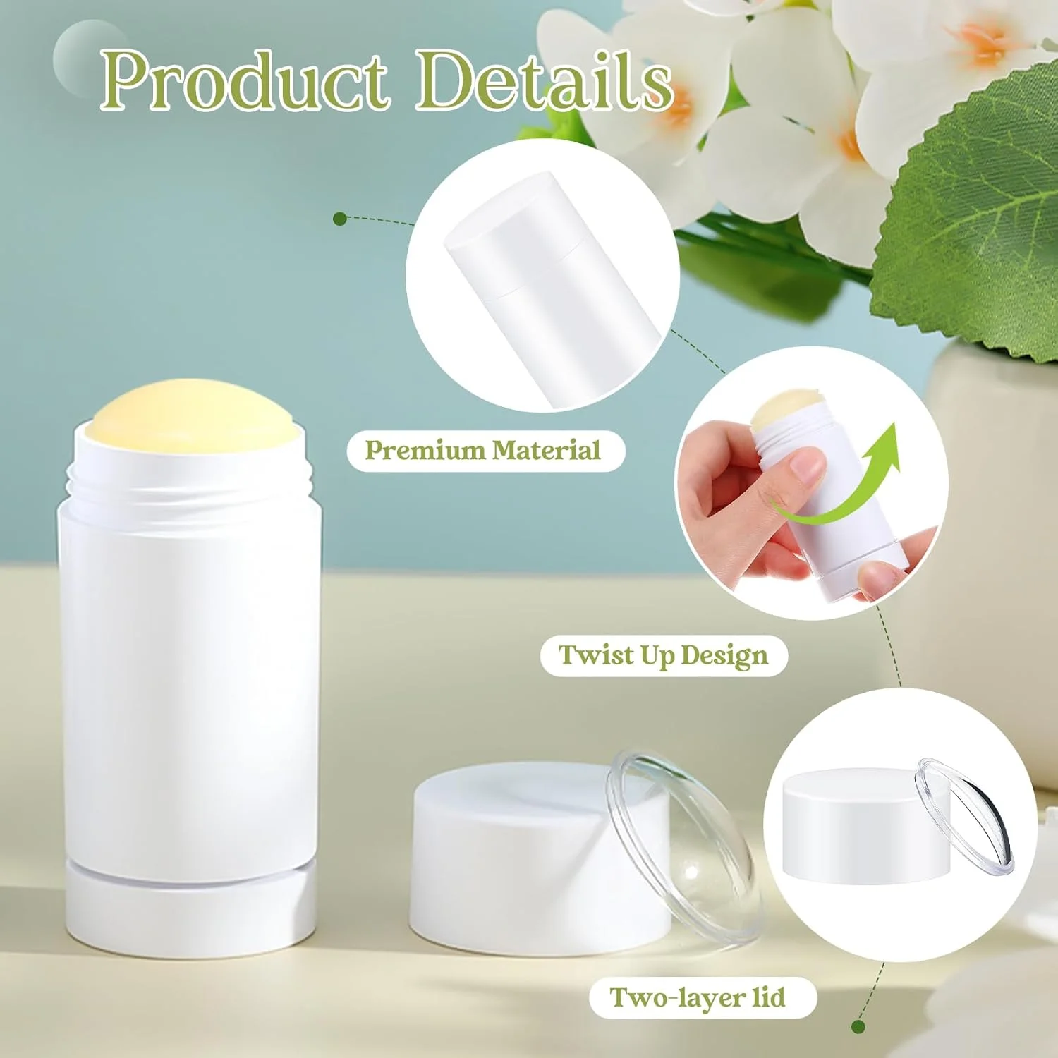 تینییو 30 عدد ظرف خالی دئودورانت، ظرف پلاستیکی چرخشی پر کردنی، بطریهای دئودورانت قابل پر کردن، لوله های گرد بالم لب پر شونده از پایین برای رژ لب و مداد شمعی DIY (75 میلی لیتر، سفید) تینییو 30 عدد ظرف خالی دئودورانت، ظرف پلاستیکی چرخشی پر کردنی، بطریهای دئودورانت قابل پر کردن، لوله های گرد بالم لب پر شونده از پایین برای رژ لب و مداد شمعی DIY (75 میلی لیتر، سفید)