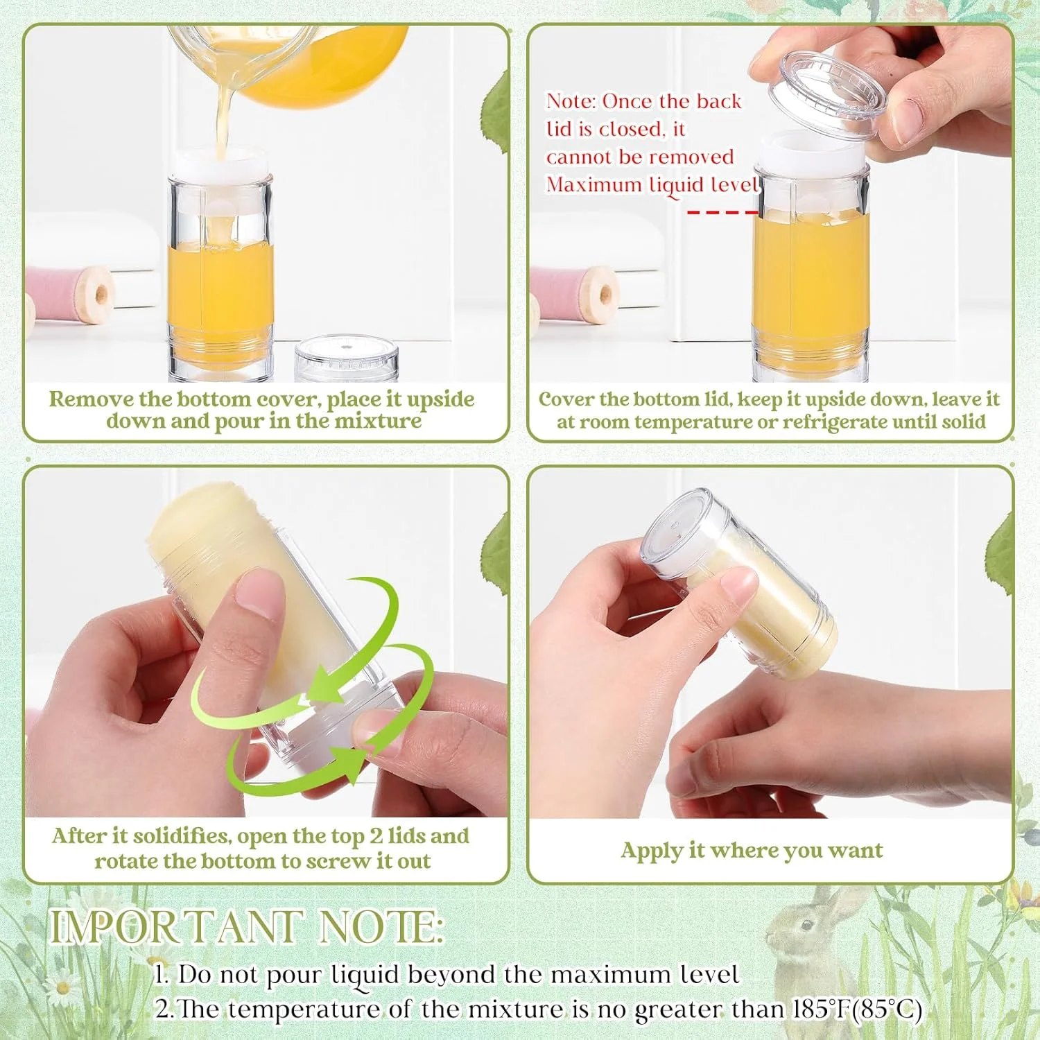 تینییو 30 عدد ظرف خالی دئودورانت، ظرف پلاستیکی چرخشی پر کردنی، بطریهای دئودورانت قابل پر کردن، لوله های گرد بالم لب پر شونده از پایین برای رژ لب و مداد شمعی DIY (75 میلی لیتر، سفید) تینییو 30 عدد ظرف خالی دئودورانت، ظرف پلاستیکی چرخشی پر کردنی، بطریهای دئودورانت قابل پر کردن، لوله های گرد بالم لب پر شونده از پایین برای رژ لب و مداد شمعی DIY (75 میلی لیتر، سفید)