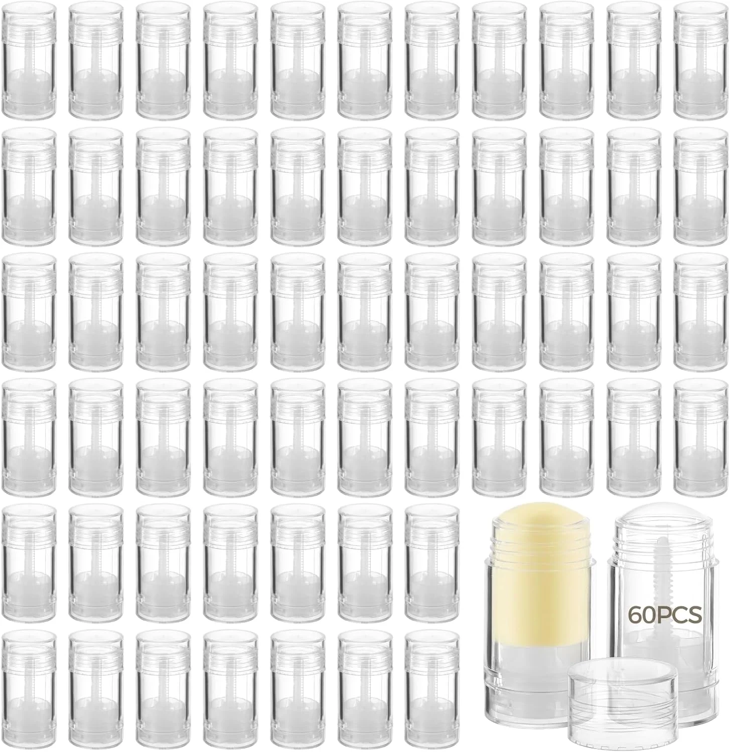 60 عدد ظرف خالی دئودورانت، ظروف پلاستیکی شفاف چرخشی 30 میلی لیتری، لوله های خالی دئودورانت، لوله شفاف چرخشی برای رژ لب، بالم لب و مداد شمعی های DIY