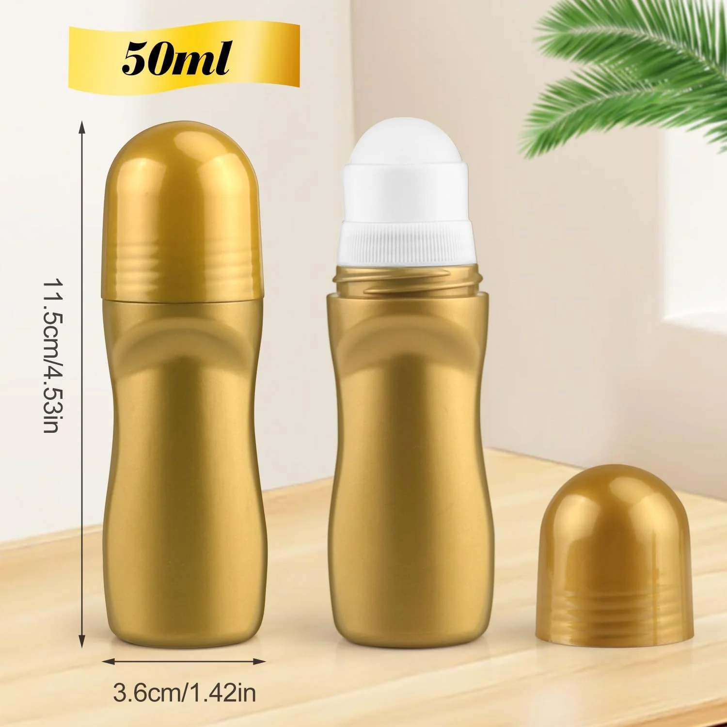غلتک پلاستیکی طلایی YHRY، 6 عددی، بطری های 50 میلی لیتری خالی و قابل پر کردن، ظروف دئودورانت DIY قابل استفاده مجدد و ضد نشت برای روغن های ضروری، عطرها، بالم ها، مدل کمر باریک