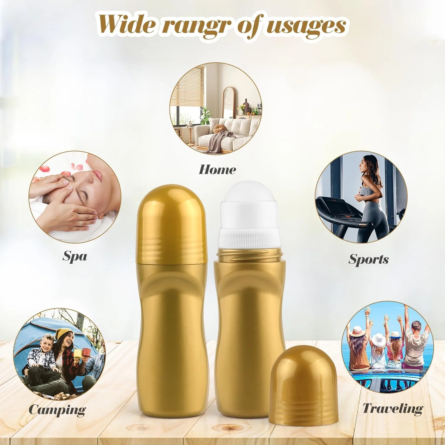 غلتک پلاستیکی طلایی YHRY، 6 عددی، بطری های 50 میلی لیتری خالی و قابل پر کردن، ظروف دئودورانت DIY قابل استفاده مجدد و ضد نشت برای روغن های ضروری، عطرها، بالم ها، مدل کمر باریک