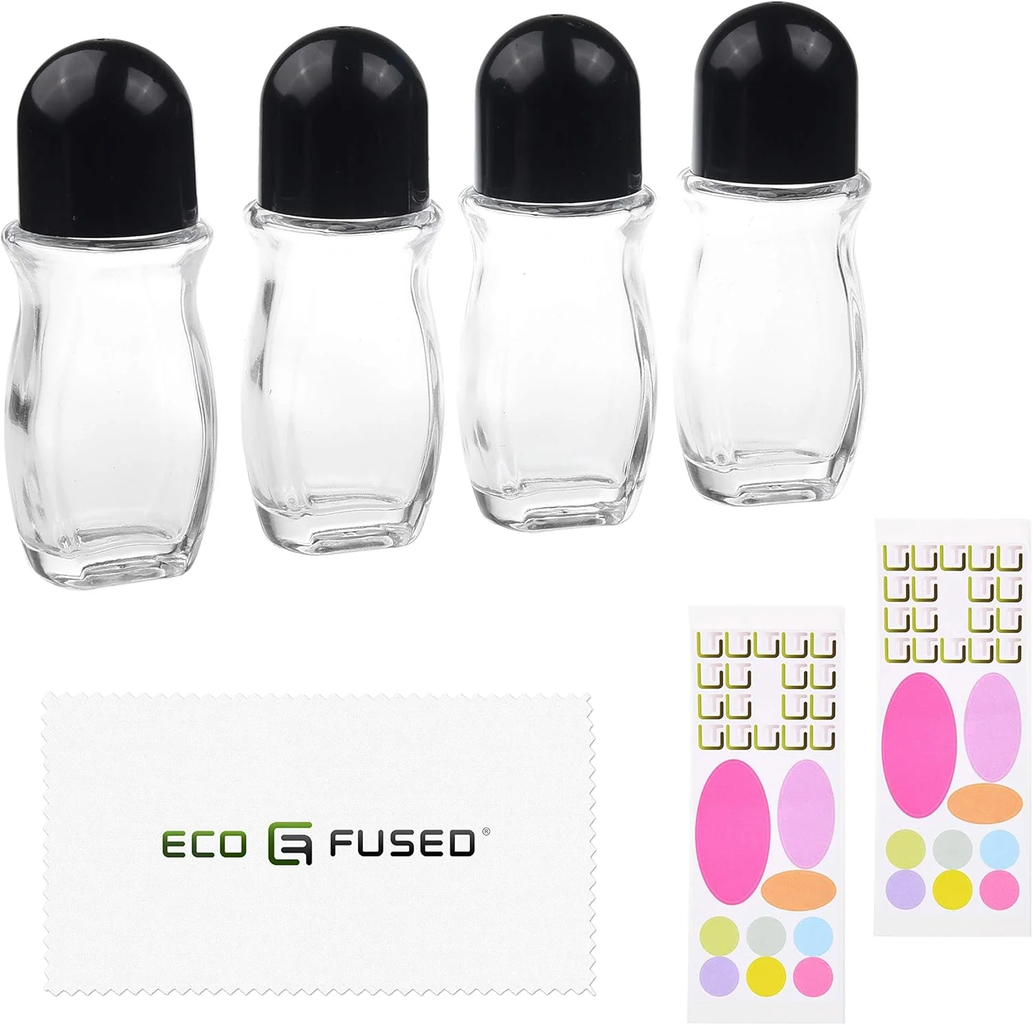 بطری های رولی شیشه ای ضد نشت Eco-Fused با درب پیچی و قابل پر کردن مجدد برای دئودورانت به همراه 20 عدد برچسب (50 میلی لیتر، 1.7 اونس) - بسته 4 عددی بطری های رولی شیشه ای ضد نشت Eco-Fused با درب پیچی و قابل پر کردن مجدد برای دئودورانت به همراه 20 عدد برچسب (50 میلی لیتر، 1.7 اونس) - بسته 4 عددی