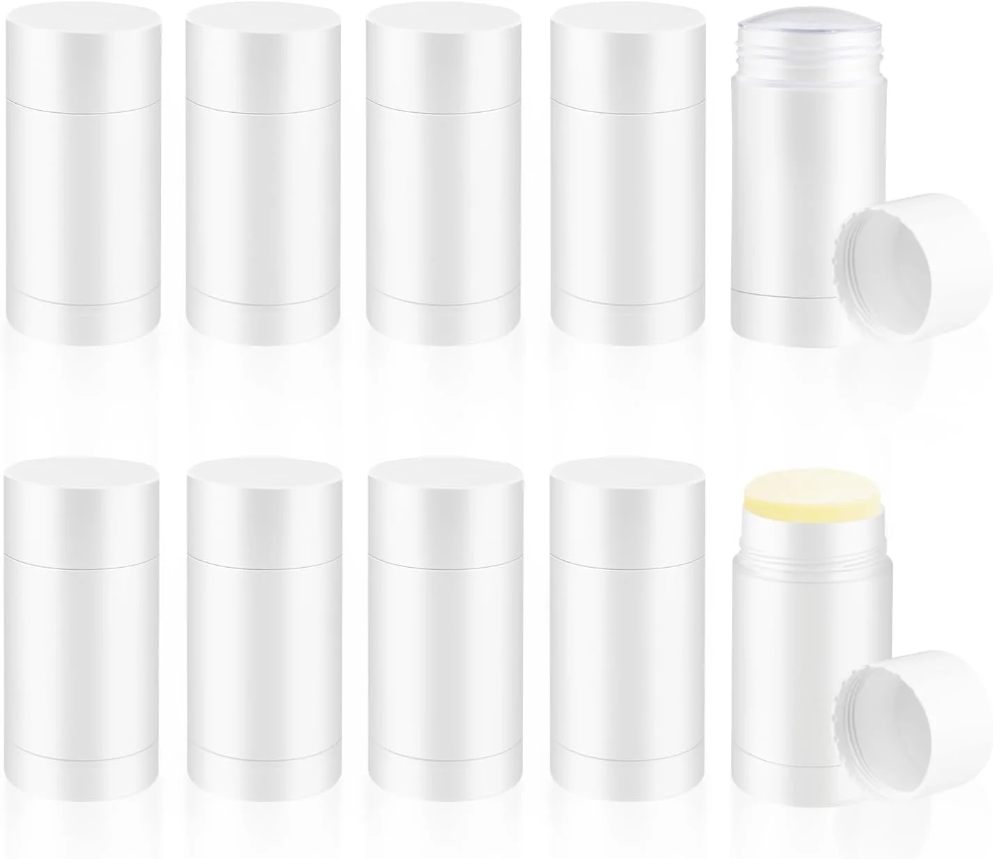 DynnnDy 30g/1oz Empty White Plastic Deodorant Containers 10 Pcs Bottom Fill Lipstick Tubes Twist Up Body Butter Holder Reusable Cosmetic Containers for DIY Crayon,Solid Perfume,Sunscreen (white)