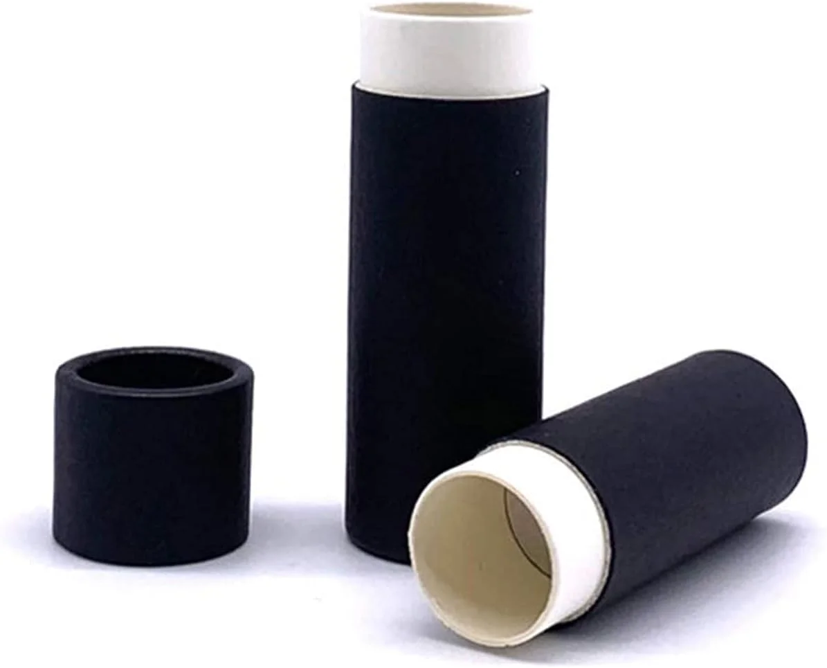 بسته 10 عددی لوله های مقوایی بالم لب Healthcom، لوله های رژ لب کاغذی کرافت، جعبه لوازم آرایشی لوله عطر جامد ظرف خالی دئودورانت 15 میلی لیتری اونس برای مداد رنگی دئودورانت چسب لب DIY (مشکی)