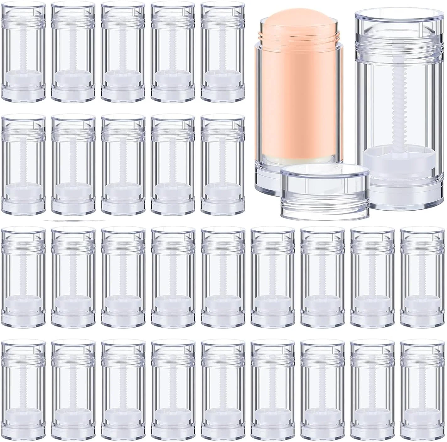 30 عدد تیوب خالی دئودورانت، ظروف دئودورانت خالی، بطری دئودورانت قابل پر کردن، تیوب های گرد بالم لب با پر شدن از پایین برای رژ لب مدادی DIY، 30 میلی لیتر