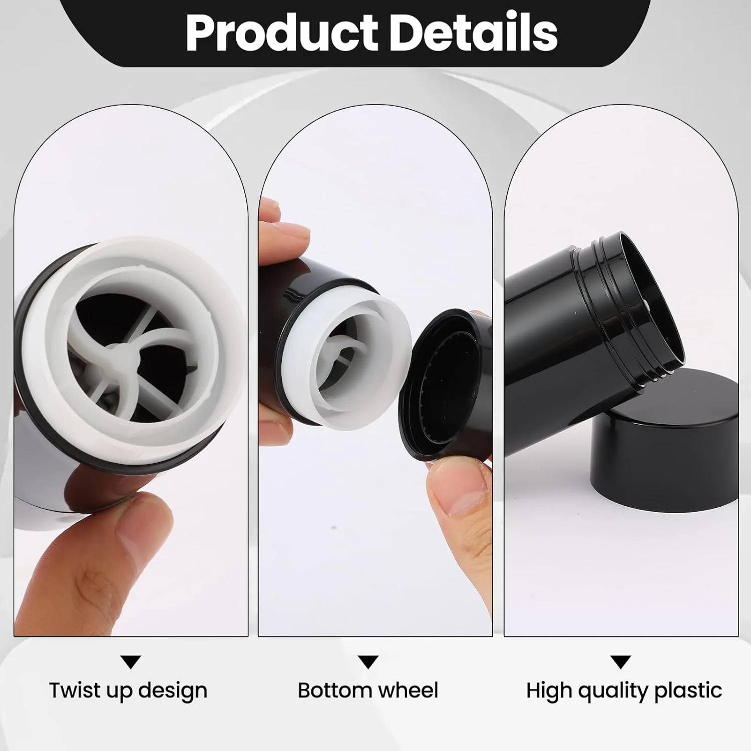 ظروف خالی دئودورانت شرولز بسته 10 عددی مشکی - 75 میلی لیتر، لوله های قابل پر کردن مجدد با پر کردن از پایین و مکانیزم چرخشی برای ساخت دئودورانت و بالم لب خانگی ظروف خالی دئودورانت شرولز بسته 10 عددی مشکی - 75 میلی لیتر، لوله های قابل پر کردن مجدد با پر کردن از پایین و مکانیزم چرخشی برای ساخت دئودورانت و بالم لب خانگی