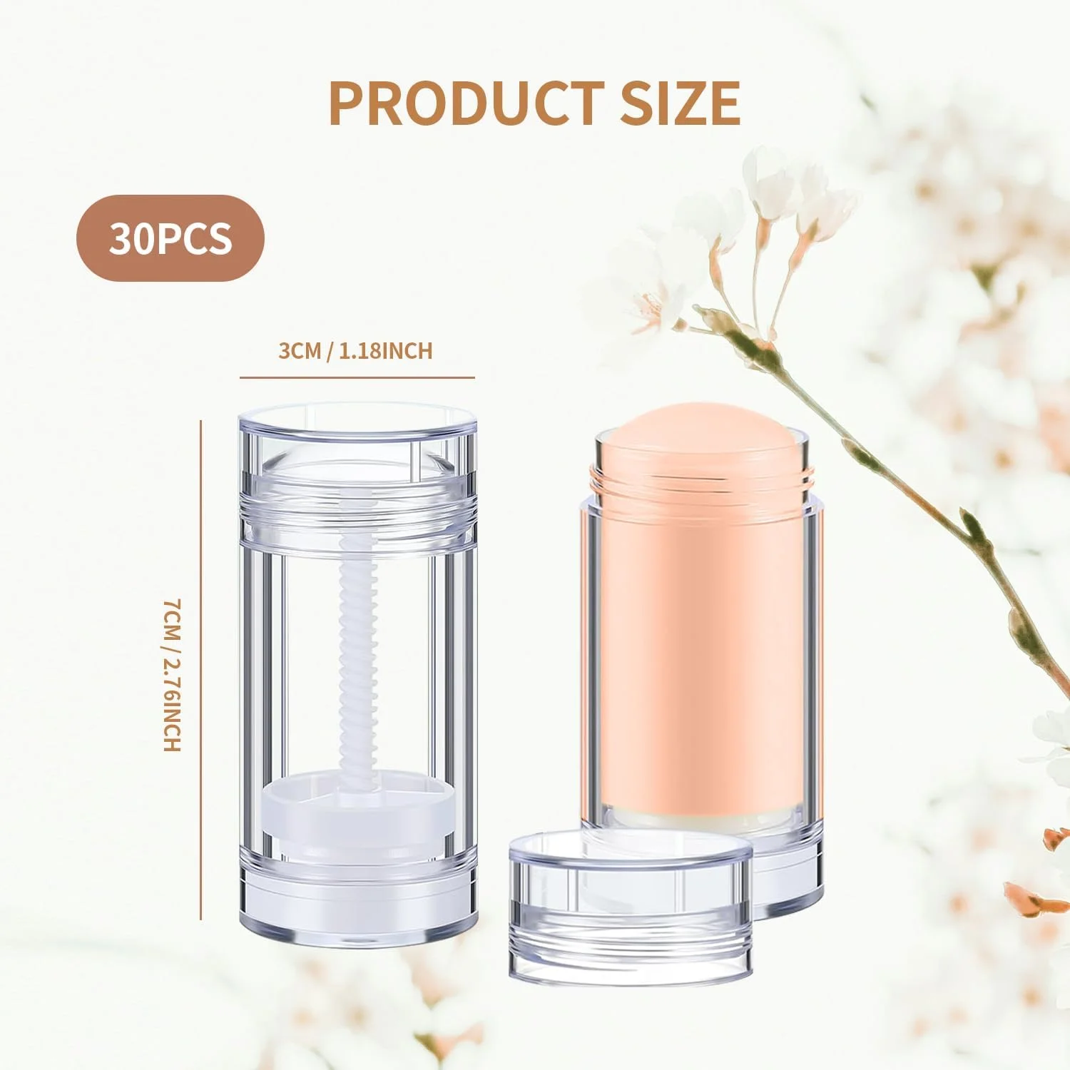 30 عدد تیوب خالی دئودورانت، ظروف دئودورانت خالی، بطری دئودورانت قابل پر کردن، تیوب های گرد بالم لب با پر شدن از پایین برای رژ لب مدادی DIY، 30 میلی لیتر