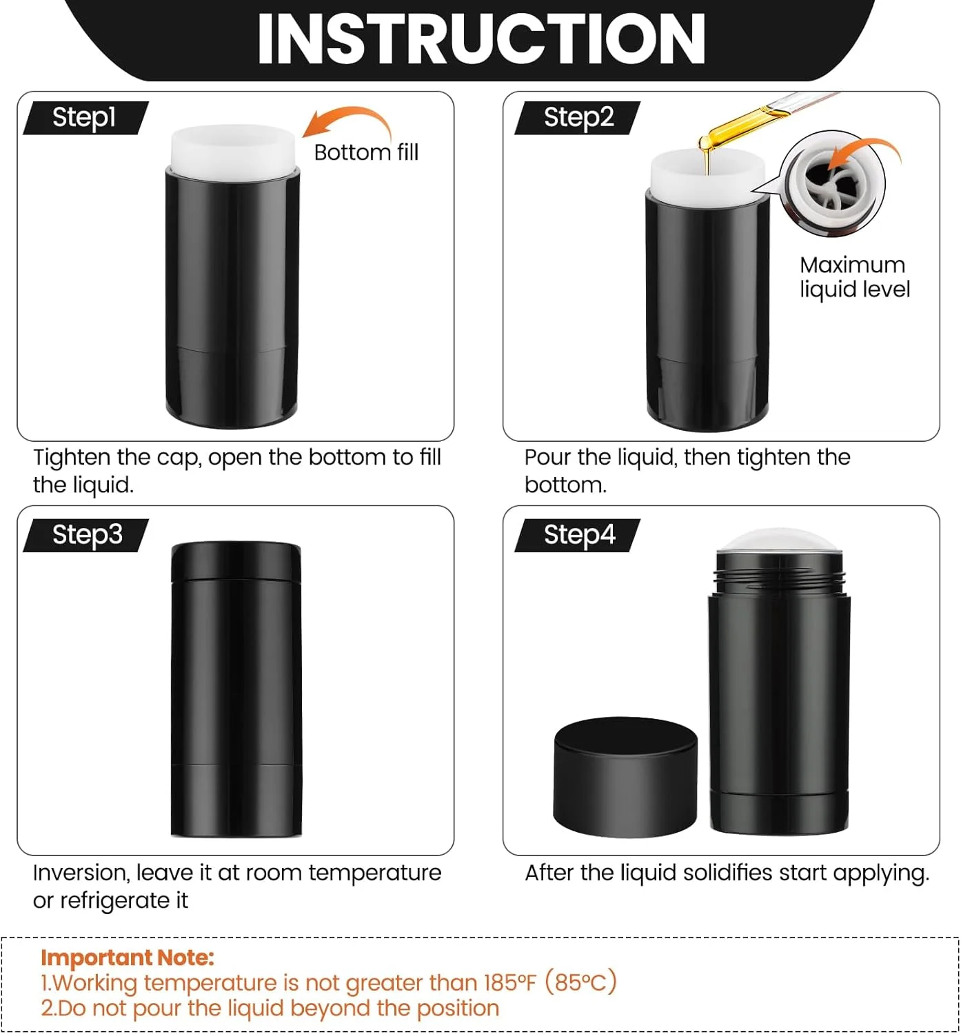 ظروف خالی دئودورانت شرولز بسته 10 عددی مشکی - 75 میلی لیتر، لوله های قابل پر کردن مجدد با پر کردن از پایین و مکانیزم چرخشی برای ساخت دئودورانت و بالم لب خانگی ظروف خالی دئودورانت شرولز بسته 10 عددی مشکی - 75 میلی لیتر، لوله های قابل پر کردن مجدد با پر کردن از پایین و مکانیزم چرخشی برای ساخت دئودورانت و بالم لب خانگی