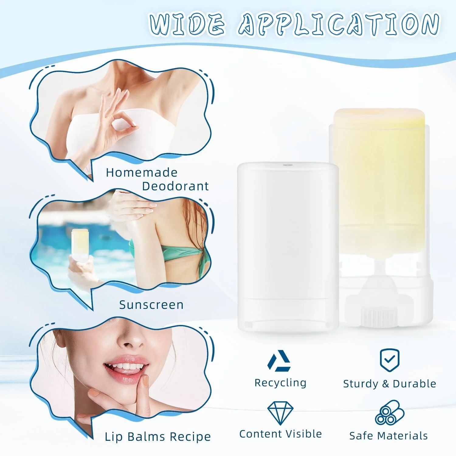 بسته 50 عددی ظرف دئودورانت شفاف 15 میلی لیتری، لوله های پلاستیکی بیضی شکل خالی برای بالم لب، بالم لب بزرگ، استیک لوسیون، لوسیون جامد عطر، ضد آفتاب - لوله دئودورانت جیبی