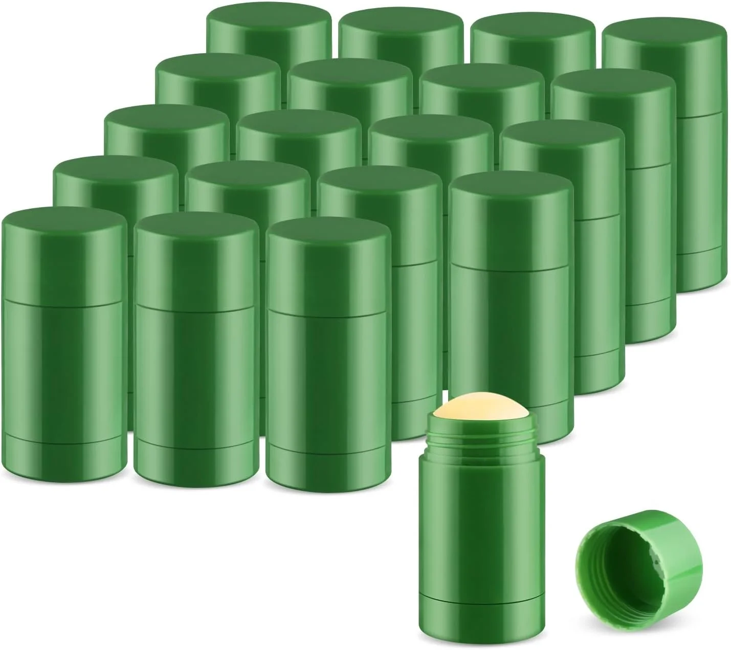 داین‌دی 20 عددی لوله های دئودورانت پلاستیکی سبز 40 گرمی، ظروف پرکننده مجدد عطر جامد، شیشه های پر شونده از پایین برای لوسیون های خانگی، بالم لب، استیک ضد آفتاب