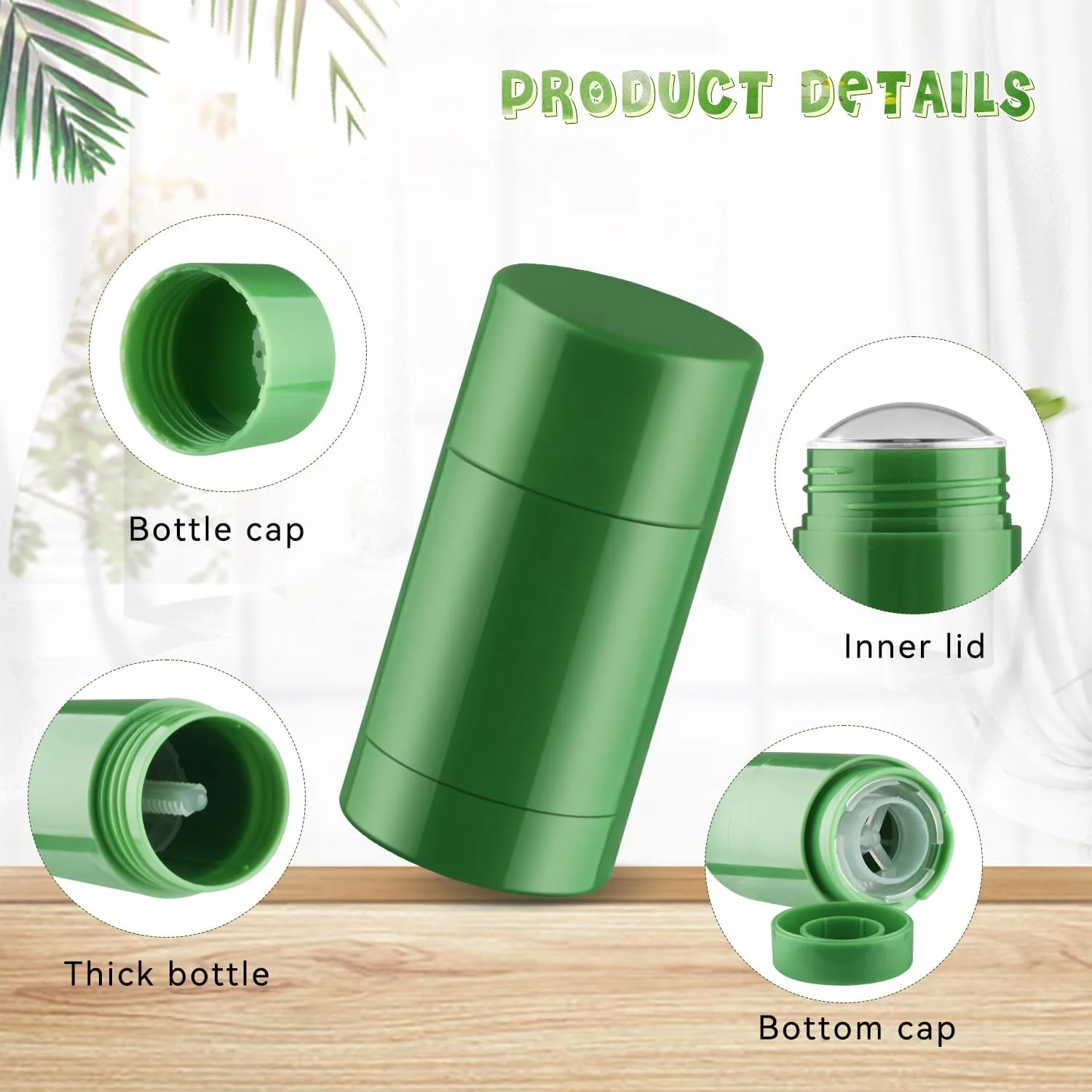 داین‌دی 20 عددی لوله های دئودورانت پلاستیکی سبز 40 گرمی، ظروف پرکننده مجدد عطر جامد، شیشه های پر شونده از پایین برای لوسیون های خانگی، بالم لب، استیک ضد آفتاب