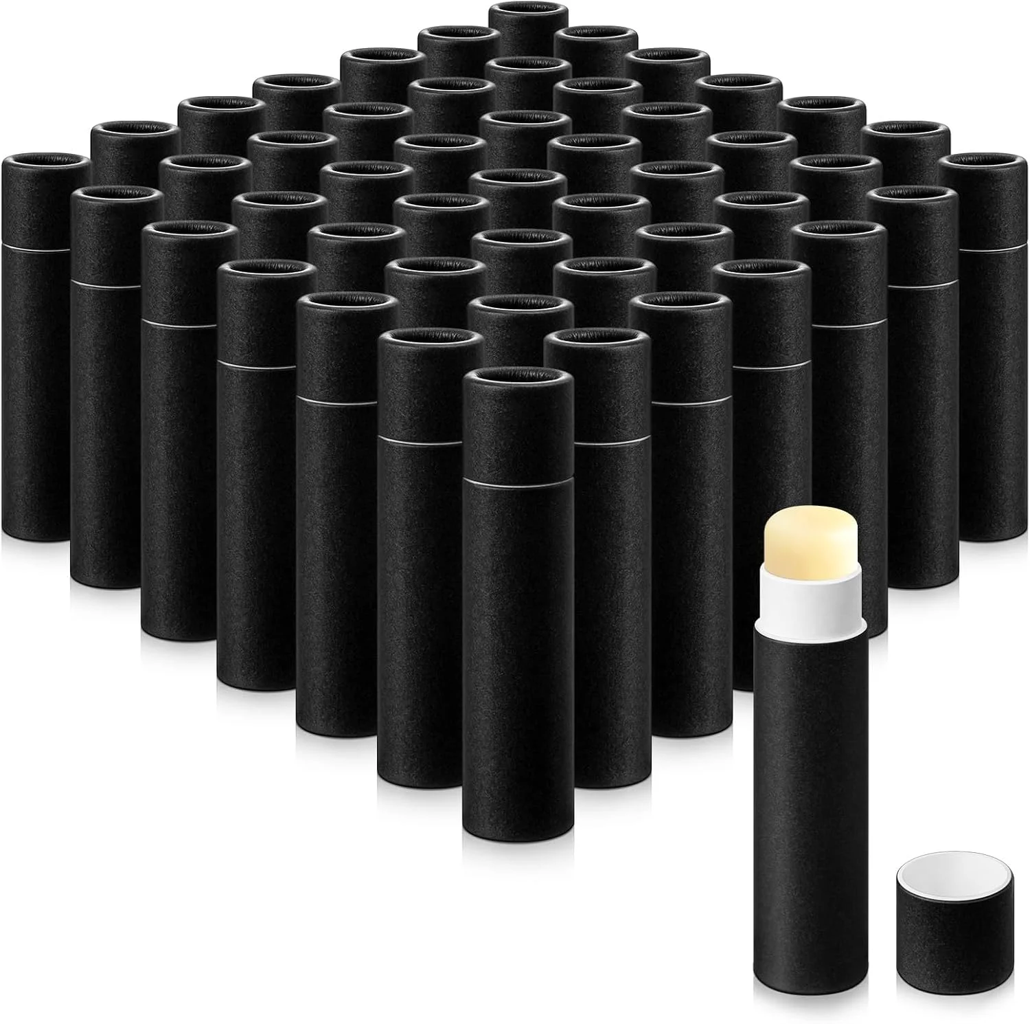 50 Pcs 5g Paperboard Lip Balm Tubes Empty Cardboard Lipstick Tubes Deodorant Sticks Empty Refillable Gloss Perfume Container for DIY for Lipstick, Gloss, Deodorant, Solid Perfume, Black