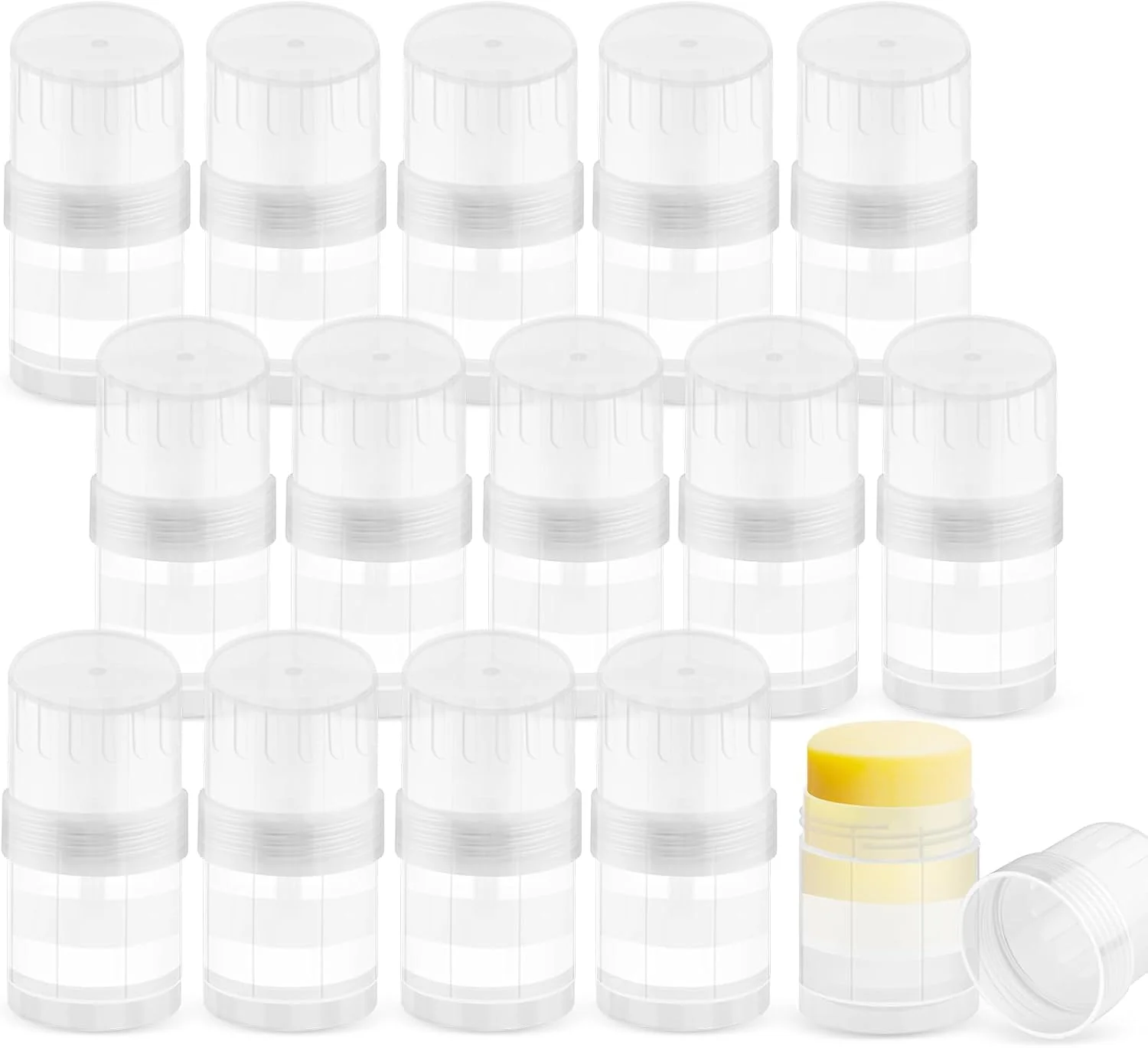 DMuuuDM 15 Pack 1 oz Plastic Deodorant Containers,Empty Small Round Twist-Up Solid Stick Tube Container for Homemade Deodorant,Shaving Soap Stick,Heel Lip Balm,Solid Lotion Bars-Top Filling,Clear