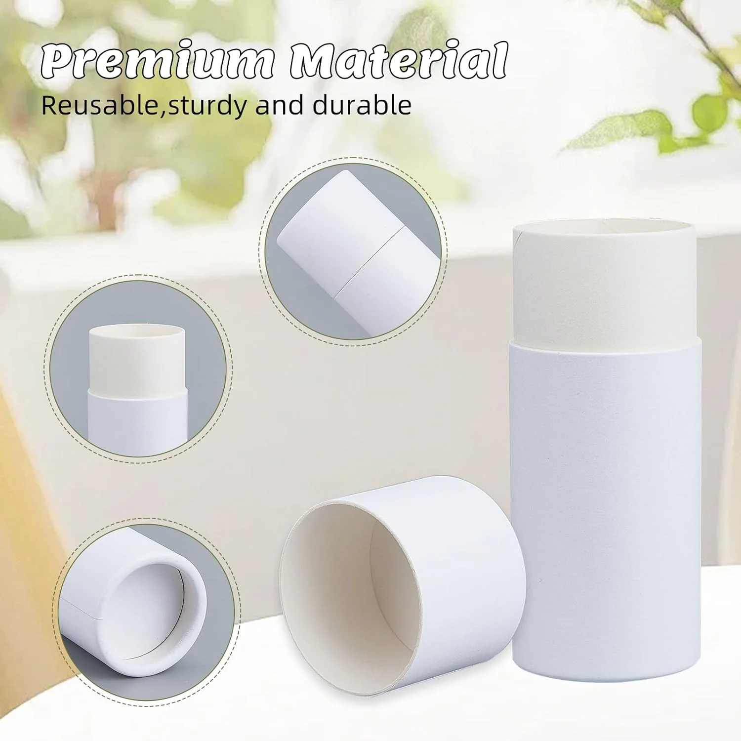 NICENEEDED بسته 10 عددی تیوب های دئودورانت مقوایی سفید، ظروف دئودورانت مقوایی خالی 60 گرمی، تیوب های کاغذی کرافت فشاری، ظرف جامد مقوایی گرد برای لوسیون های بدن خانگی