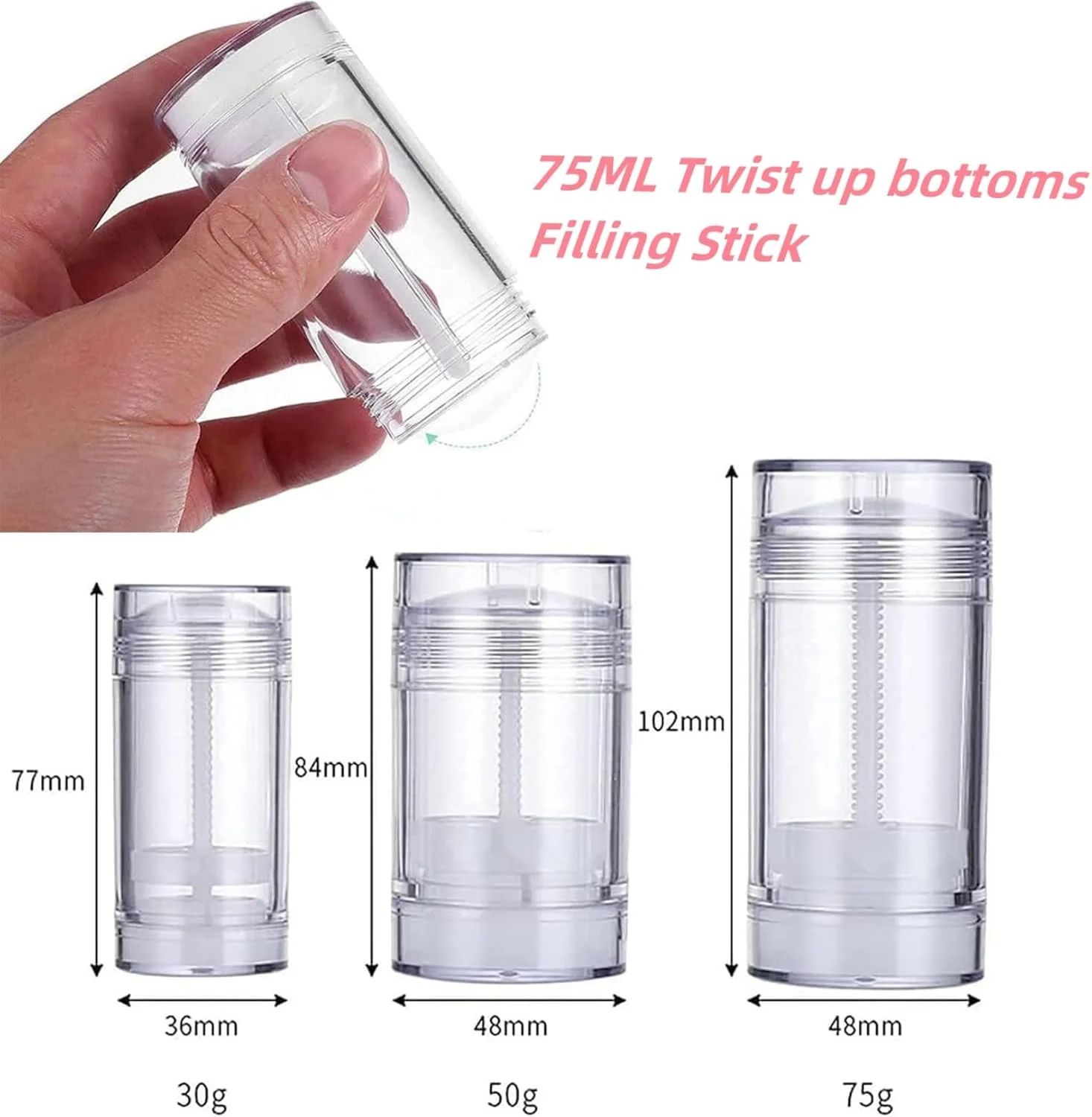 ظروف خالی استیک ضد تعریق گرد SXminer، بسته 10 عددی، 75 میلی لیتر، لوله های استیک پر کننده چرخشی، بطری ضد تعریق 2.5 اونسی قابل شارژ، لوله پلاستیکی بالم، مناسب ساخت رژ لب، مداد شمعی و چسب لب، شفاف