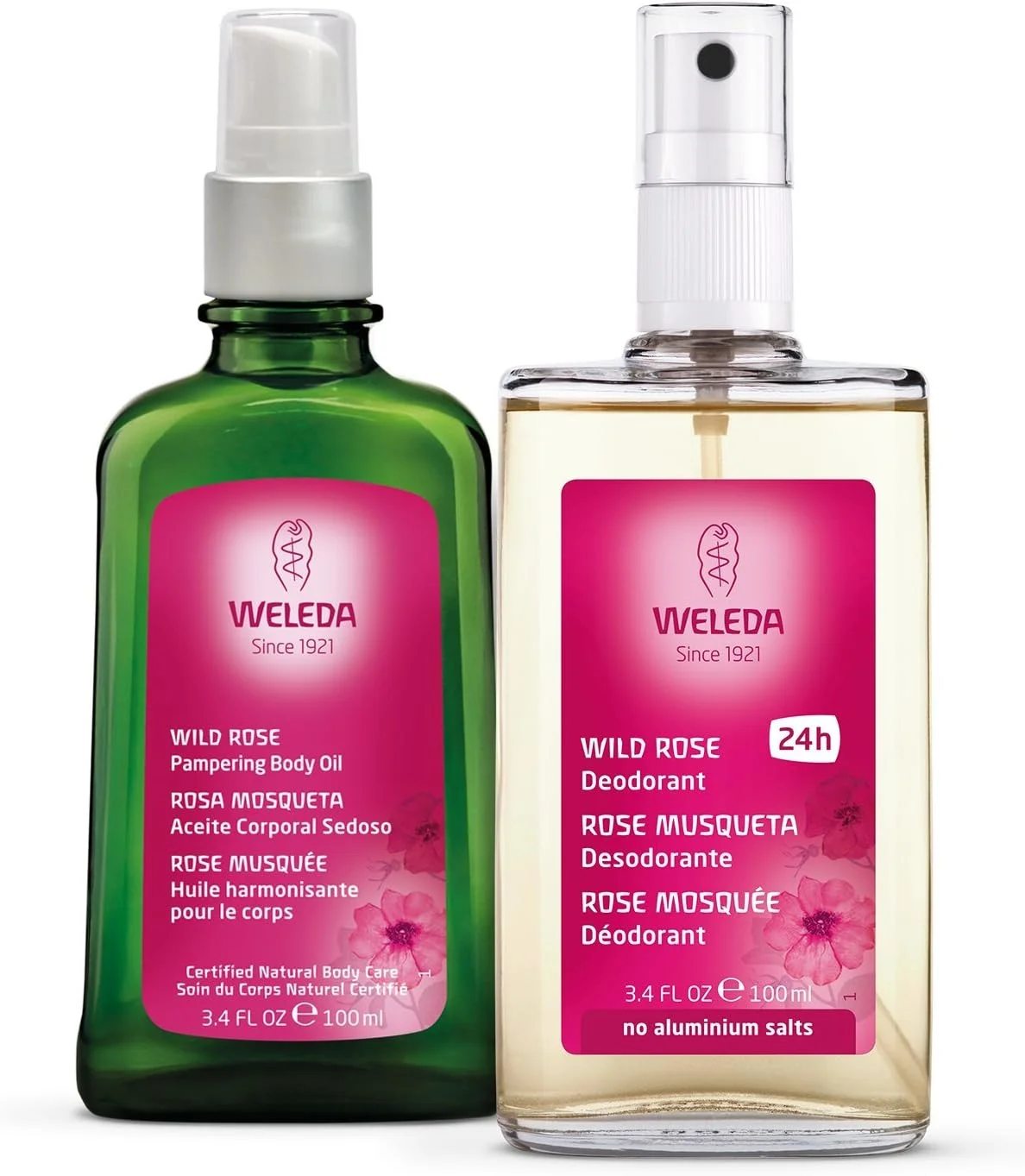 ست روغن بدن و دئودورانت رز وحشی Weleda، 100 میلی لیتر (بسته 2 عددی)، مجموعه غنی از گیاهان برای مراقبت از پوست با روغن رز وحشی