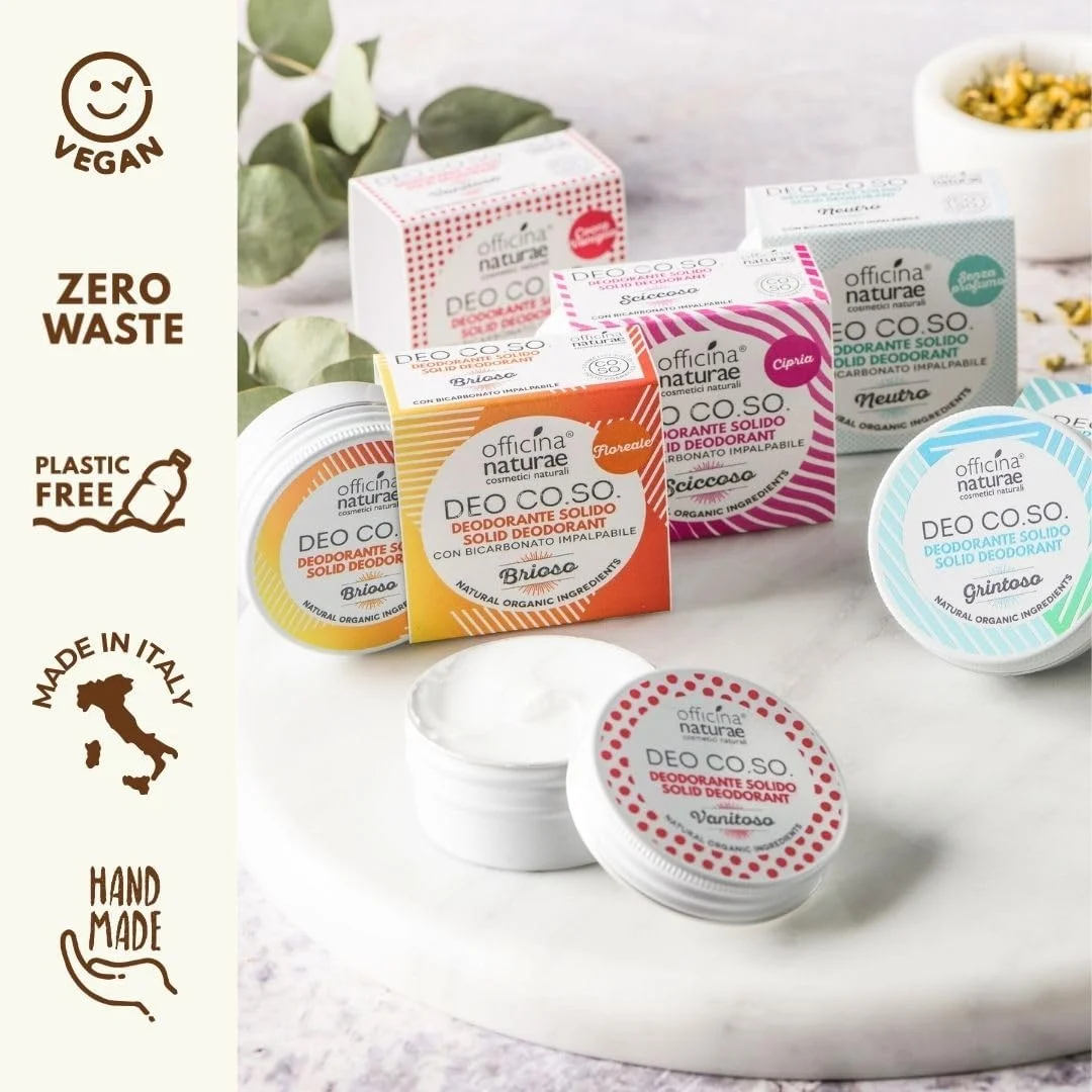 دئودورانت جامد بایو پودری شیک چیکوسو Officina Naturae DEO CO.SO. بدون پلاستیک و حاوی بیکربنات 50 میلی لیتر