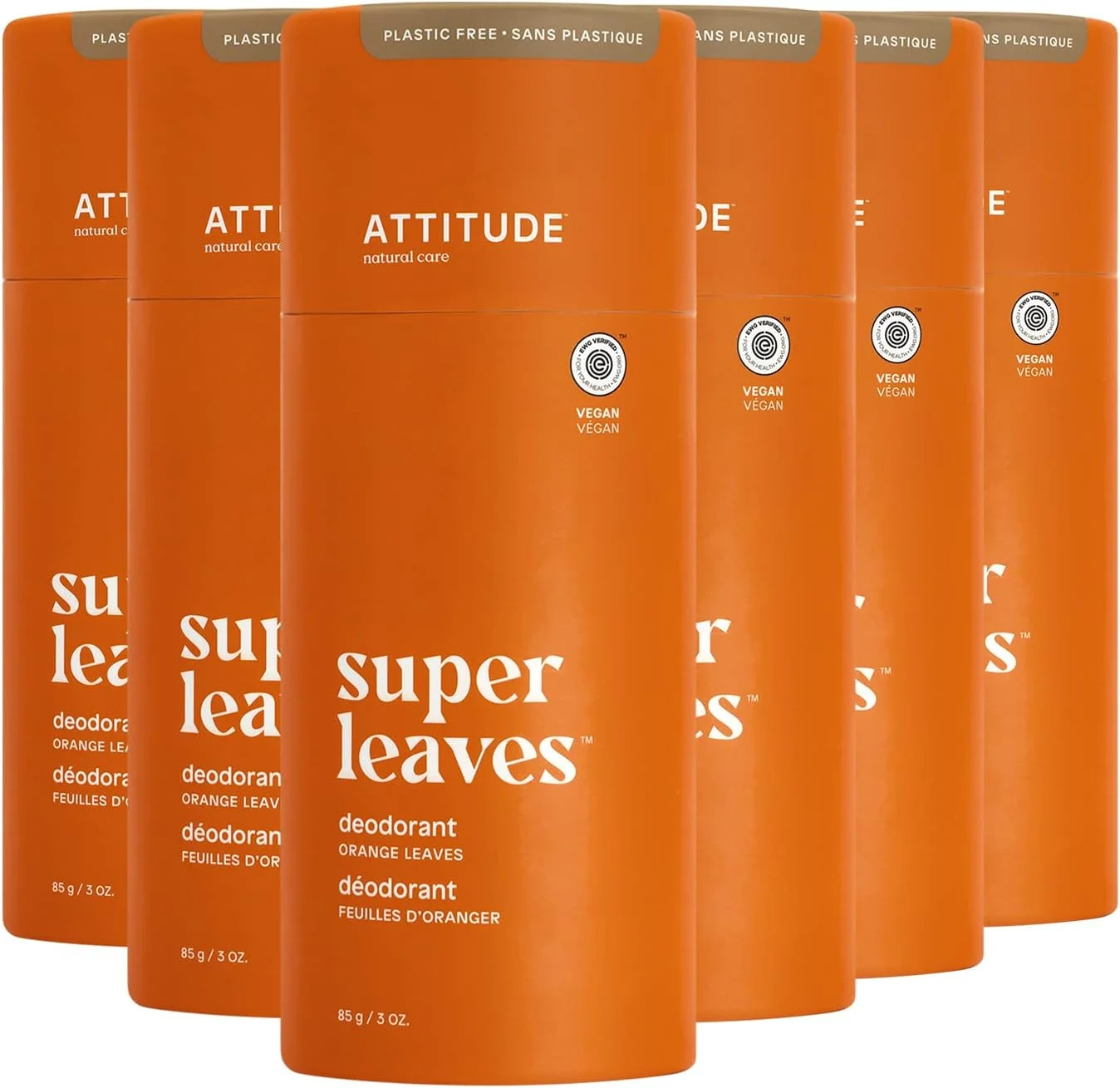 دئودورانت ATTITUDE، بدون پلاستیک، با مواد گیاهی و معدنی، محصولات مراقبت شخصی وگان و بدون تست حیوانی، برگ های پرتقال، 85 گرم (بسته 6 عددی)