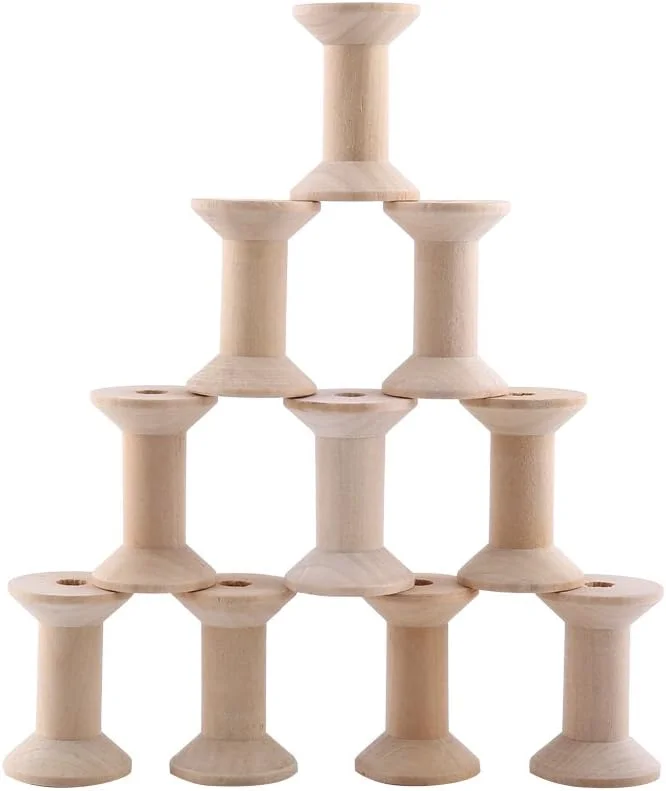 قرقره نخ خالی، 10 عدد قرقره نخ خالی چوبی، قرقره های خالی، ابزار خیاطی قرقره نخ برای صنایع دستی و پروژه های چوبی DIY ناتمام، رنگ چوب، 47 x 31mm / 1.85 x 1.22