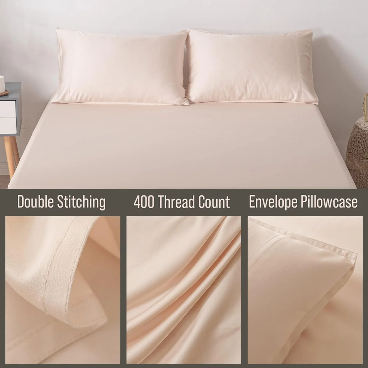 بی سی BELLA COTERIE | ست روبالشتی کینگ لوکس | ویسکوز ارگانیک ساخته شده از بامبو | فوق العاده نرم | خنک کننده | 2 عدد [شامپاین]