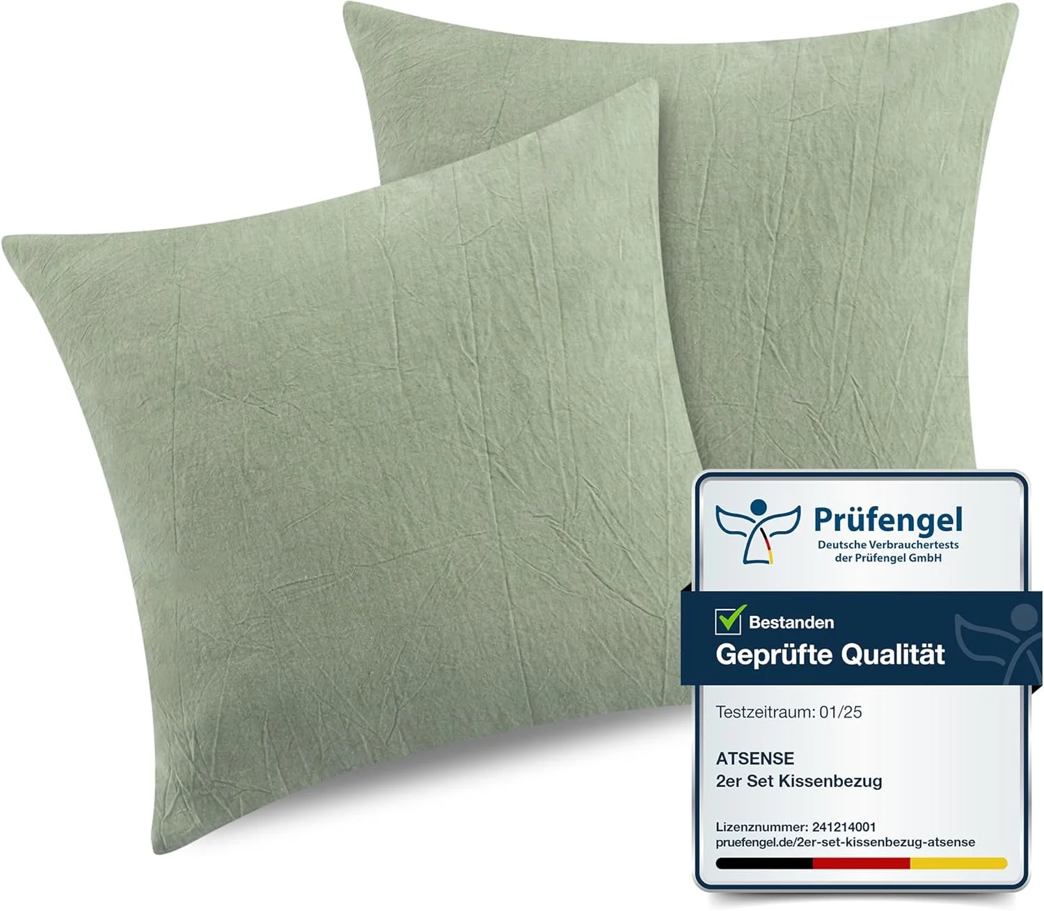 ست 2 عددی روکش کوسن ATsense، 80 × 80 سانتی متر، 100% پنبه شسته شده، روکش بالش سبز روشن با زیپ، دارای گواهینامه Oeko-Tex، نرم و مقاوم در برابر تغییر شکل ست 2 عددی روکش کوسن ATsense، 80 × 80 سانتی متر، 100% پنبه شسته شده، روکش بالش سبز روشن با زیپ، دارای گواهینامه Oeko-Tex، نرم و مقاوم در برابر تغییر شکل