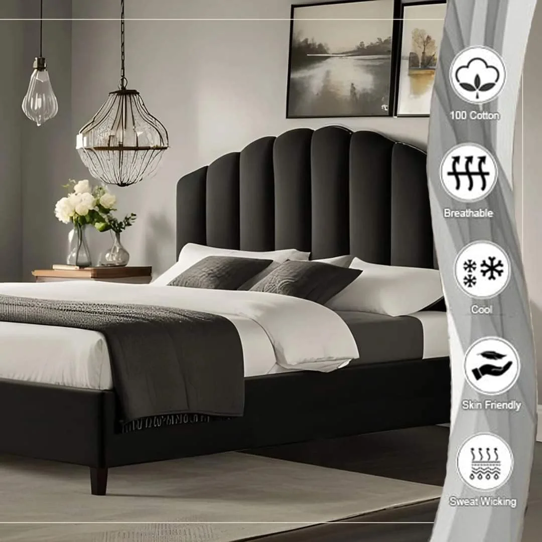 ملحفه کش‌دار کتان 100% آتلانتیک لینن، با تراکم 400، شامل 1 عدد ملحفه کش‌دار سایز کوئین 160x200+40 سانتی‌متر و 2 روبالشتی 50x70 سانتی‌متر، مناسب برای تشک تا ارتفاع 40 سانتی‌متر (سفید، کوئین)