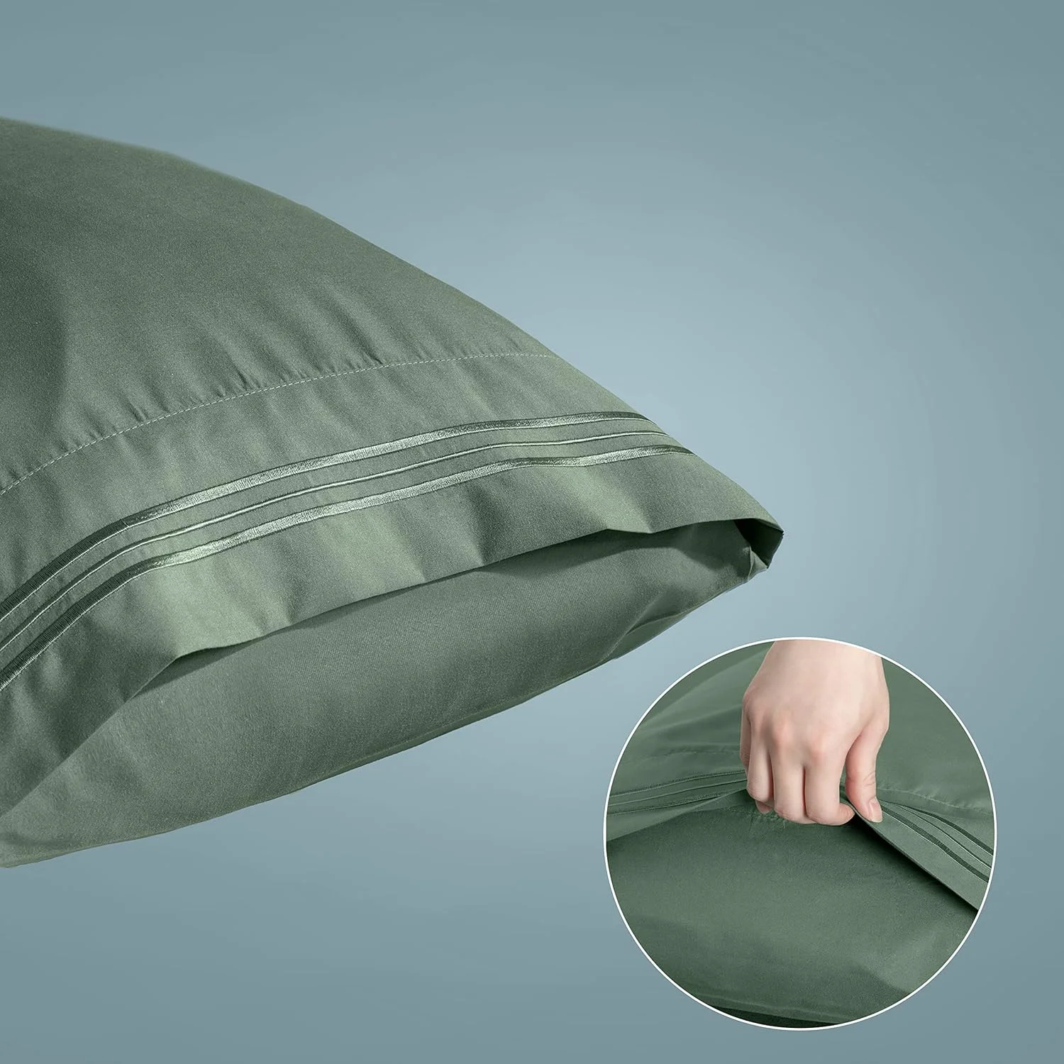 روبالشی های میکروفایبر Aormenzy - سایز کینگ، ست 2 عددی - 1800 نخ، فوق العاده نرم، سبز - روکش های بالش مقاوم در برابر چروک با بستن پاکتی - 50 در 100 سانتی متر