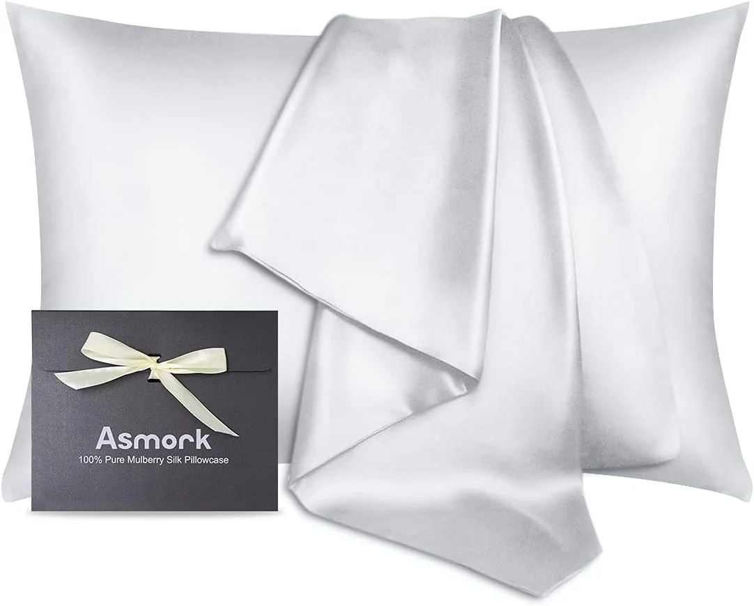 روبالشتی ابریشم خالص توت 100% Asmork برای مو و پوست، ابریشم واقعی 19 Momme در هر دو طرف، روکش بالش ابریشمی خالص با زیپ مخفی، جعبه هدیه پاکتی، 1 عدد (D-عاجی، استاندارد 20''×26'') روبالشتی ابریشم خالص توت 100% Asmork برای مو و پوست، ابریشم واقعی 19 Momme در هر دو طرف، روکش بالش ابریشمی خالص با زیپ مخفی، جعبه هدیه پاکتی، 1 عدد (D-عاجی، استاندارد 20''×26'')