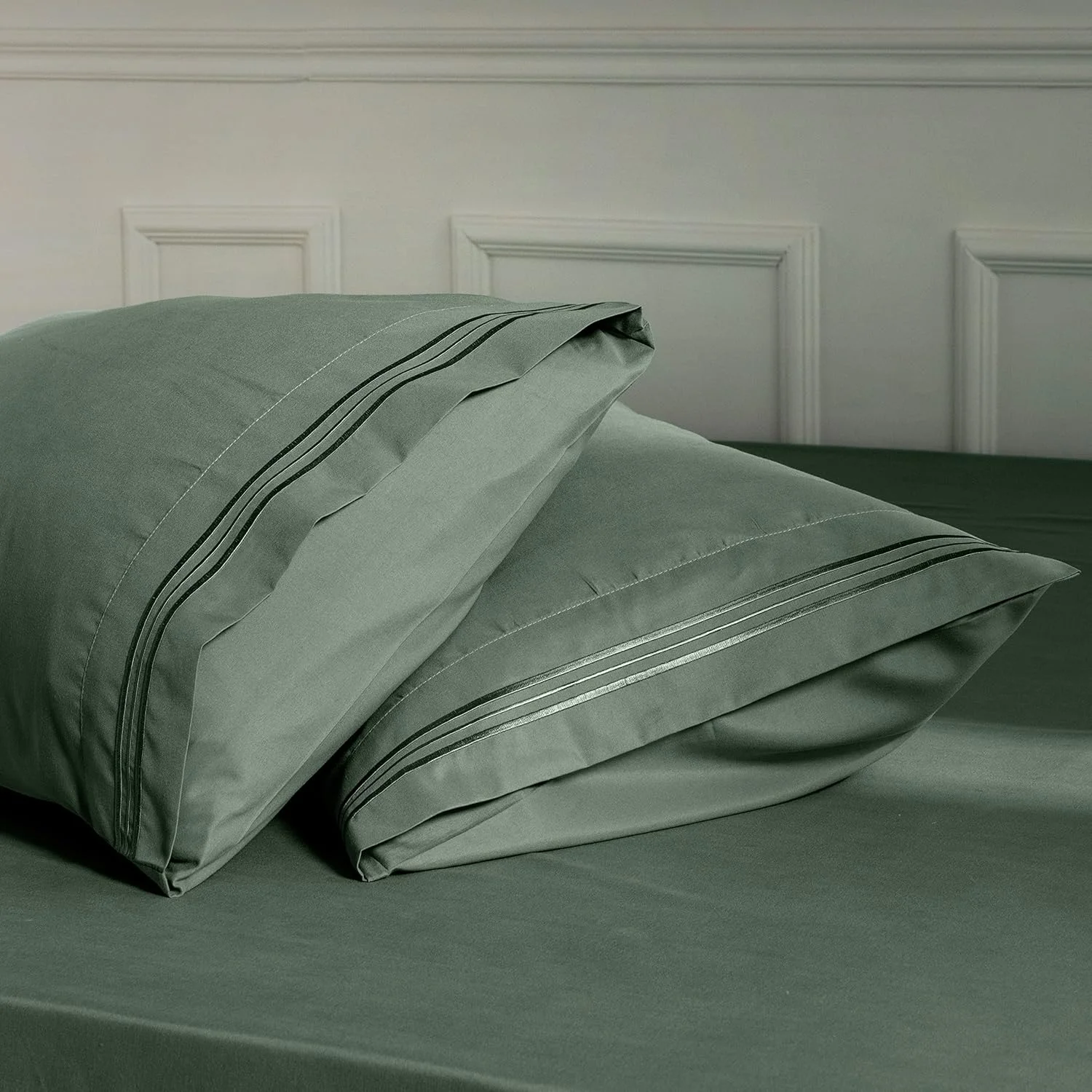 روبالشی های میکروفایبر Aormenzy - سایز کینگ، ست 2 عددی - 1800 نخ، فوق العاده نرم، سبز - روکش های بالش مقاوم در برابر چروک با بستن پاکتی - 50 در 100 سانتی متر