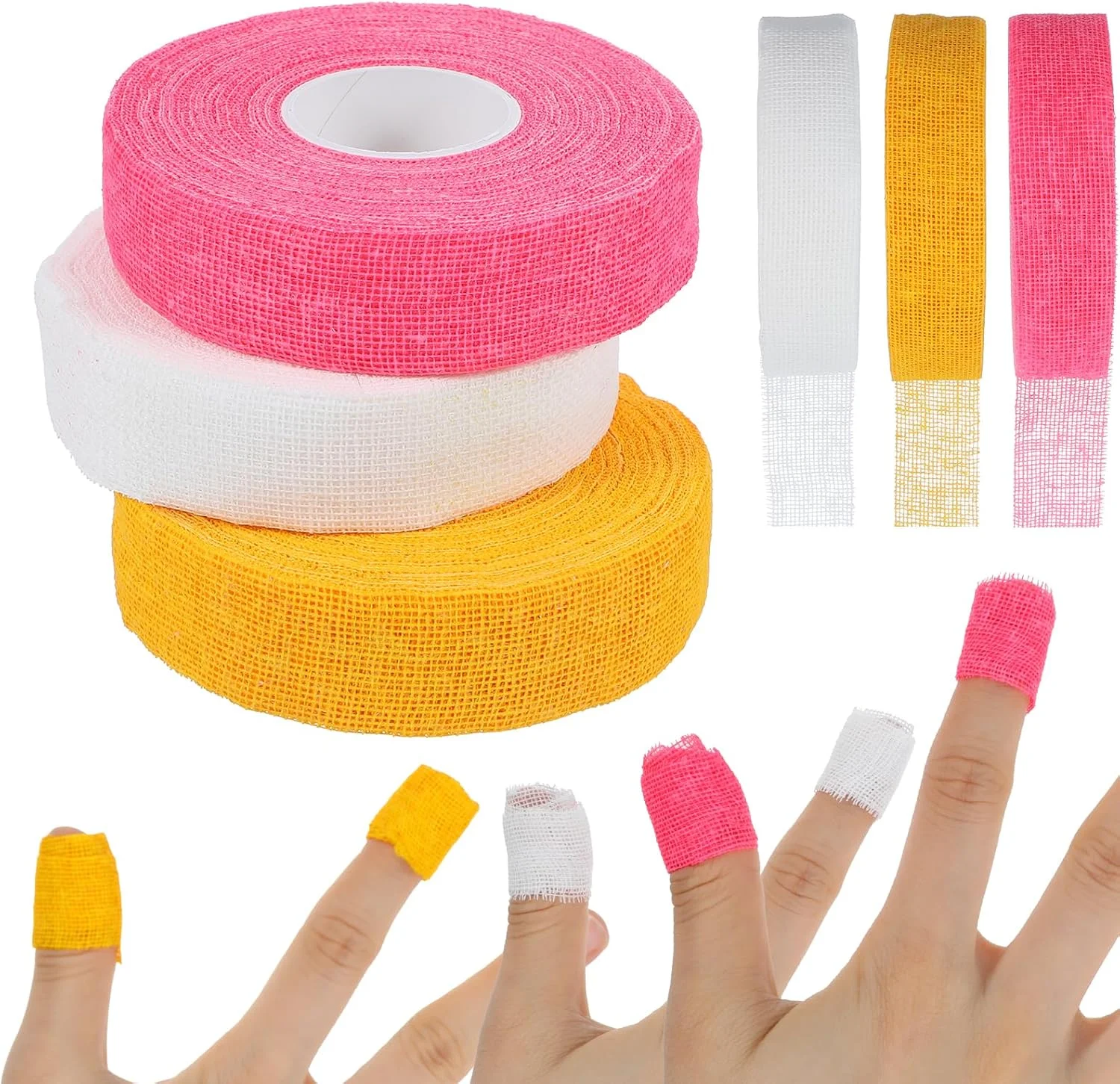 3 رول نوار انگشتی برای خیاطی دستی، نوار محافظ انگشت قابل تنظیم برای سوزن دوزی، لحاف دوزی، گلدوزی و صنایع دستی DIY (زرد، صورتی فلورسنت، سفید) 3 رول نوار انگشتی برای خیاطی دستی، نوار محافظ انگشت قابل تنظیم برای سوزن دوزی، لحاف دوزی، گلدوزی و صنایع دستی DIY (زرد، صورتی فلورسنت، سفید)