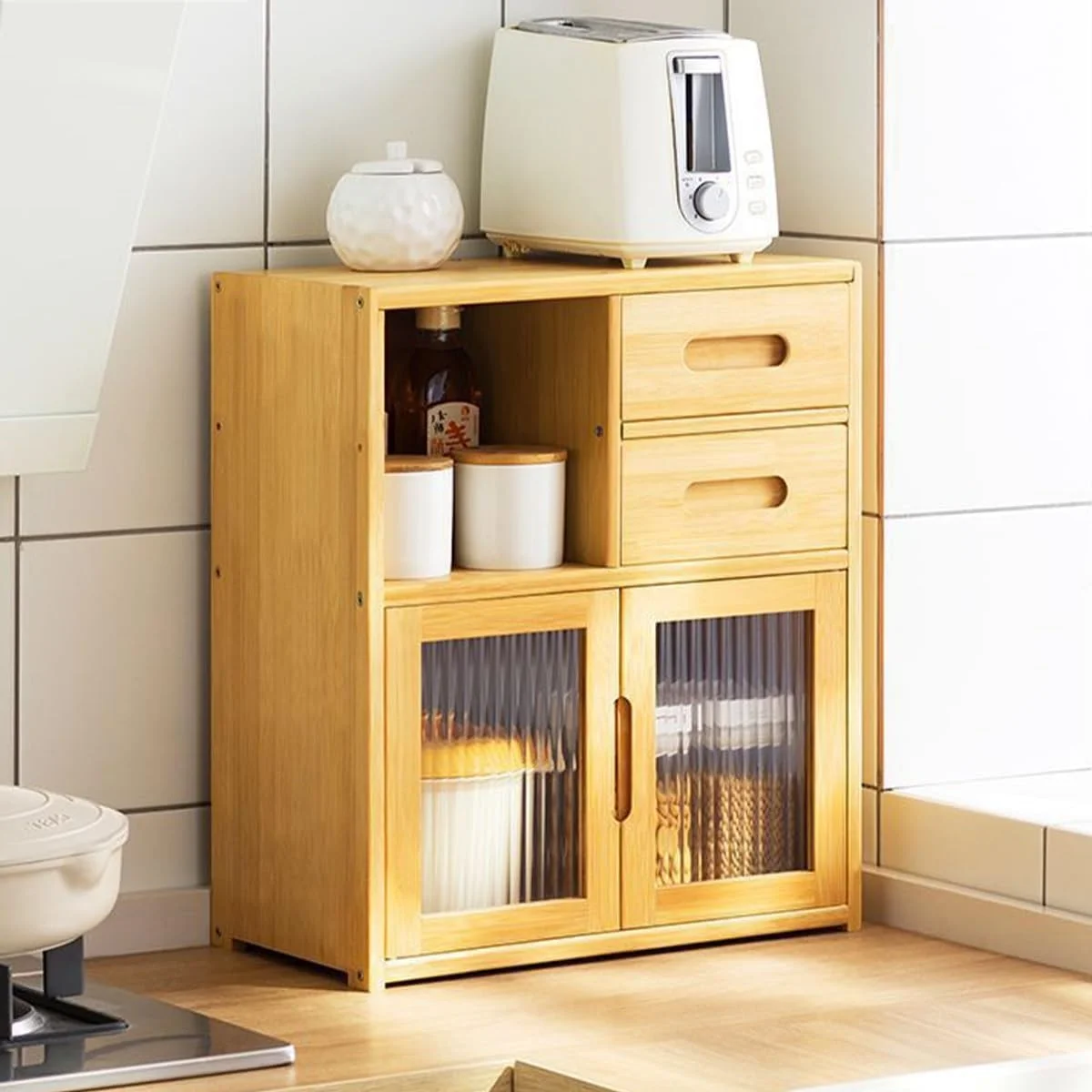 کابینت ذخیره سازی مواد غذایی Zucng با درها و قفسه ها، سازمان دهنده ذخیره سازی با ظرفیت بزرگ، کابینت ذخیره سازی کشویی دو لایه برای آشپزخانه، اتاق نشیمن، اتاق خواب