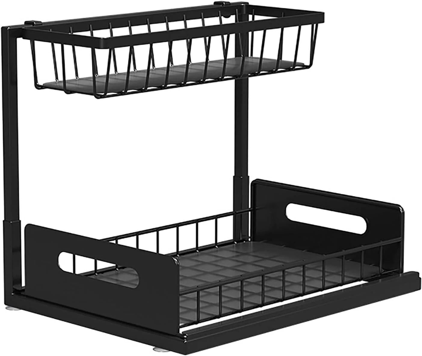 ارگانایزر زیر سینک ZERIFAM - ارگانایزر کابینت حمام 2 طبقه، قفسه ذخیره سازی کشویی، قفسه ذخیره سازی چند منظوره برای سینک، حمام و آشپزخانه. (مشکی)