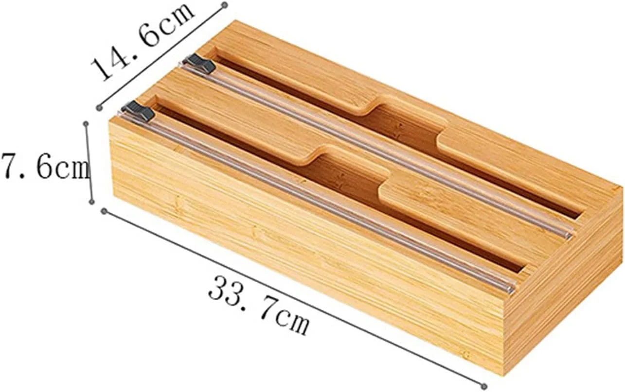 جعبه نگهداری فویل و سلفون بامبو ZHWDD، با برچسب، پخش کننده فویل آلومینیومی و کاغذ روغنی برای کشوی آشپزخانه، نگهدارنده ارگانایزر رول بامبو، قابل استفاده مجدد و محکم (2 خانه)