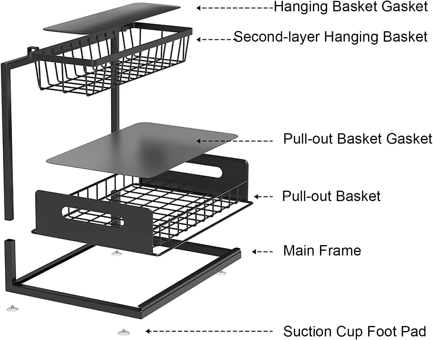 ارگانایزر زیر سینک ZERIFAM - ارگانایزر کابینت حمام 2 طبقه، قفسه ذخیره سازی کشویی، قفسه ذخیره سازی چند منظوره برای سینک، حمام و آشپزخانه. (مشکی) ارگانایزر زیر سینک ZERIFAM - ارگانایزر کابینت حمام 2 طبقه، قفسه ذخیره سازی کشویی، قفسه ذخیره سازی چند منظوره برای سینک، حمام و آشپزخانه. (مشکی)
