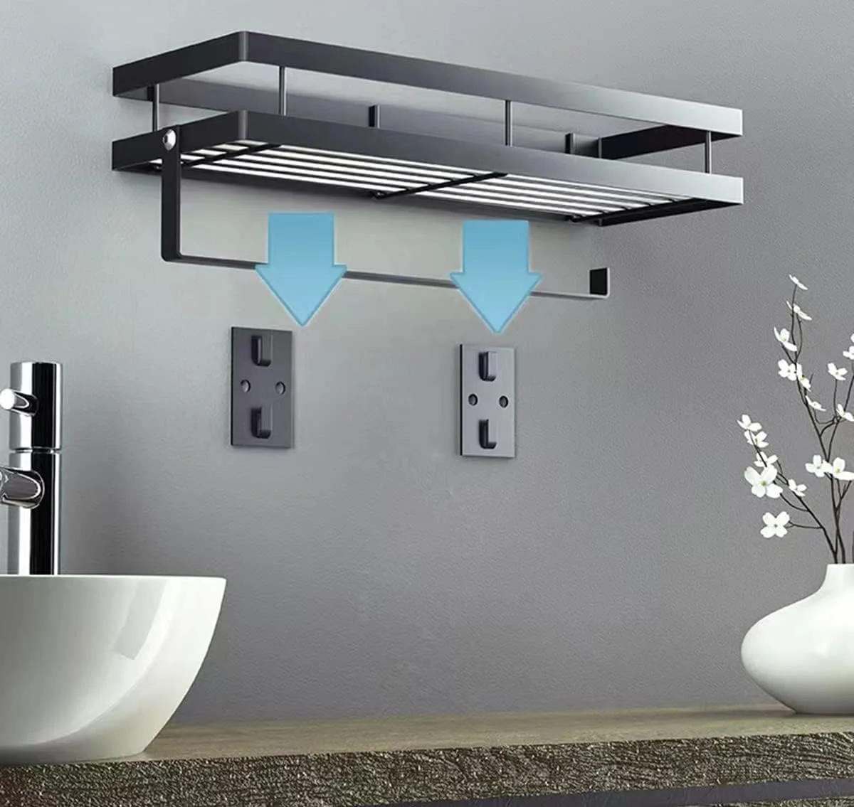 قفسه های شناور مشکی ZHHMl، قفسه ادویه دیواری، سازمان دهنده آویزان ادویه با نگهدارنده حوله کاغذی و قلاب برای آشپزخانه/حمام قفسه های شناور مشکی ZHHMl، قفسه ادویه دیواری، سازمان دهنده آویزان ادویه با نگهدارنده حوله کاغذی و قلاب برای آشپزخانه/حمام