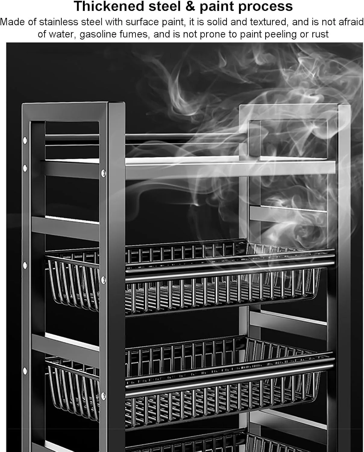 قفسه ذخیره سازی آشپزخانه Zucng، استند چرخ دار مایکروویو، واحد ذخیره سازی آشپزخانه، قفسه ذخیره سازی میوه و سبزیجات با سبد ذخیره سازی سیمی قابل جابجایی، قفسه ذخیره سازی کاربردی برای خانه و دفتر (3 طبقه)