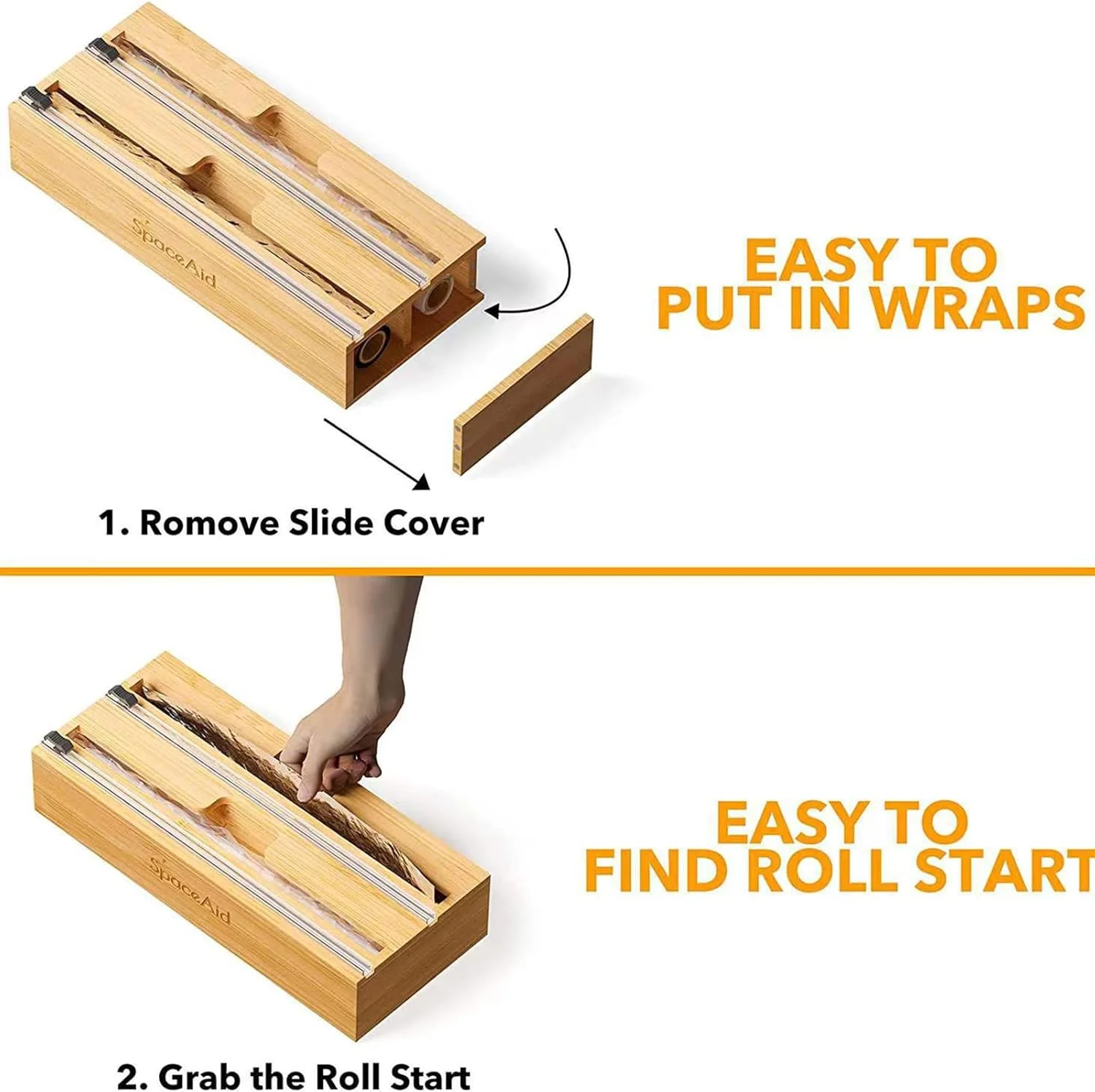 جعبه نگهداری فویل و سلفون بامبو ZHWDD، با برچسب، پخش کننده فویل آلومینیومی و کاغذ روغنی برای کشوی آشپزخانه، نگهدارنده ارگانایزر رول بامبو، قابل استفاده مجدد و محکم (2 خانه)