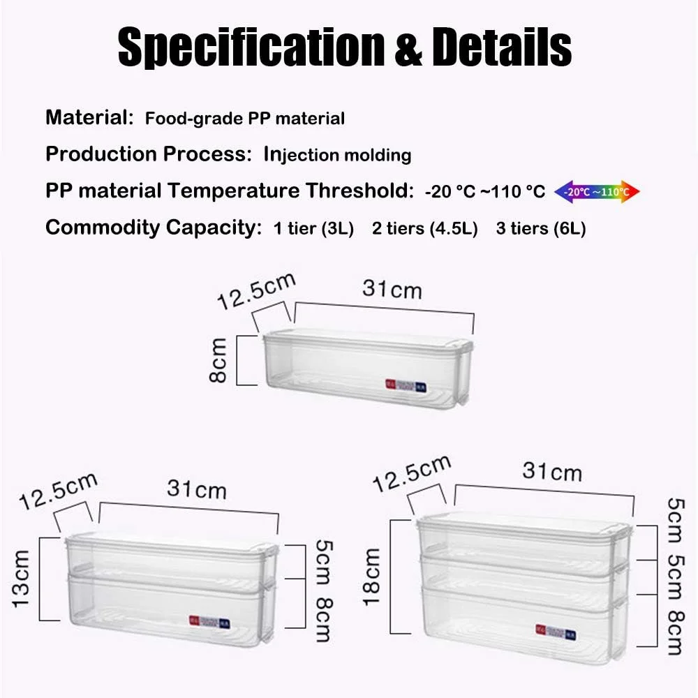 ارگانایزر یخچال YumLock WBY، ظرف نگهداری مواد غذایی، ارگانایزر کشویی یخچال آشپزخانه Wambory با قابلیت چیدن روی هم، مقاوم در برابر حرارت و سرما، ساخته شده از مواد PP بدون BPA (3 طبقه)