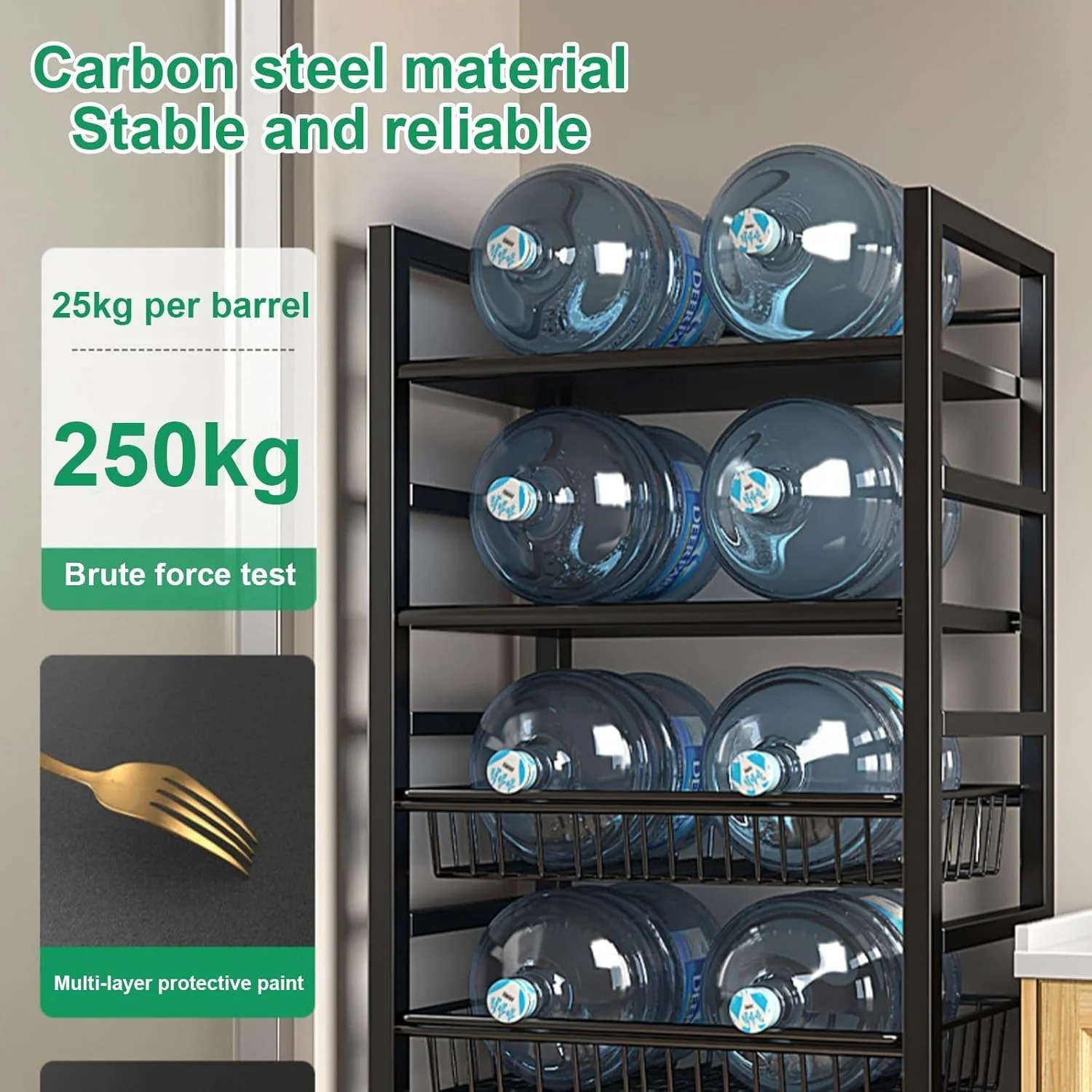 قفسه ذخیره سازی آشپزخانه Zucng، استند چرخ دار مایکروویو، واحد ذخیره سازی آشپزخانه، قفسه ذخیره سازی میوه و سبزیجات با سبد ذخیره سازی سیمی قابل جابجایی، قفسه ذخیره سازی کاربردی برای خانه و دفتر (3 طبقه)