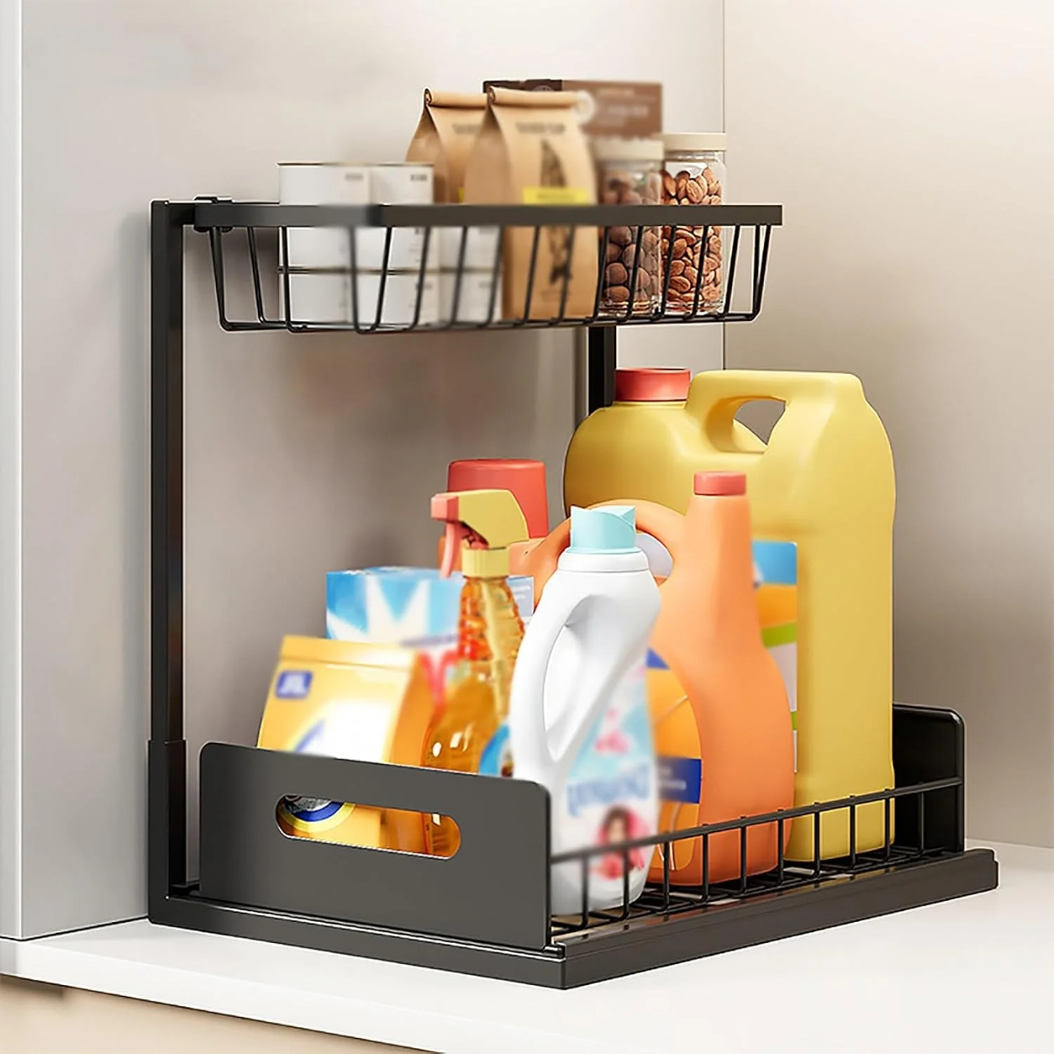 ارگانایزر زیر سینک ZERIFAM - ارگانایزر کابینت حمام 2 طبقه، قفسه ذخیره سازی کشویی، قفسه ذخیره سازی چند منظوره برای سینک، حمام و آشپزخانه. (مشکی) ارگانایزر زیر سینک ZERIFAM - ارگانایزر کابینت حمام 2 طبقه، قفسه ذخیره سازی کشویی، قفسه ذخیره سازی چند منظوره برای سینک، حمام و آشپزخانه. (مشکی)