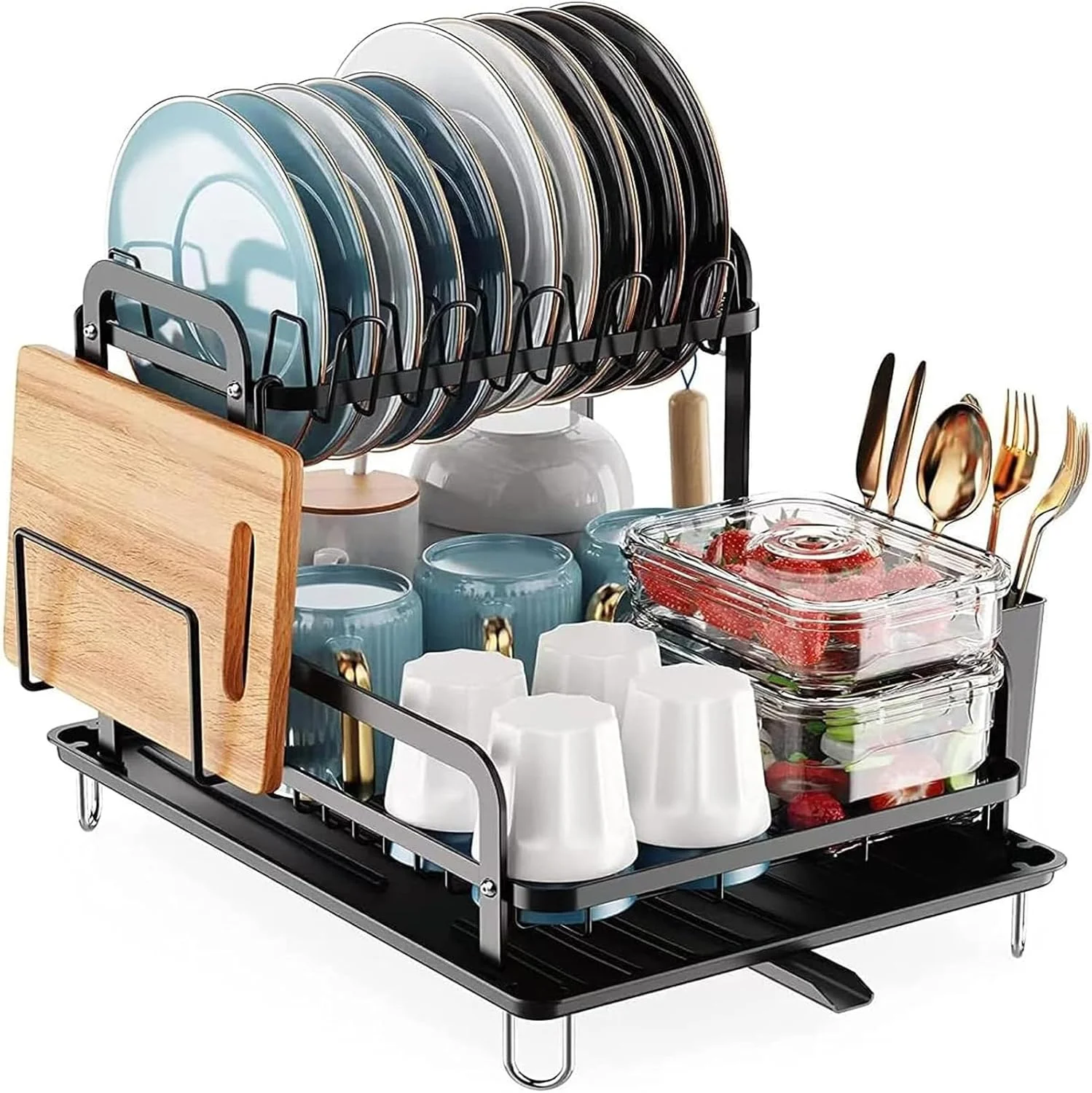 آبچکان ظروف YHOME، آبچکان 2 طبقه برای روی کابینت آشپزخانه، پایه خشک کن ظروف با آبگیر، آبچکان سینک با تخته برش جداشدنی، قفسه نگهداری کاسه، سازمان دهنده بشقاب، جا قاشقی آبچکان ظروف YHOME، آبچکان 2 طبقه برای روی کابینت آشپزخانه، پایه خشک کن ظروف با آبگیر، آبچکان سینک با تخته برش جداشدنی، قفسه نگهداری کاسه، سازمان دهنده بشقاب، جا قاشقی