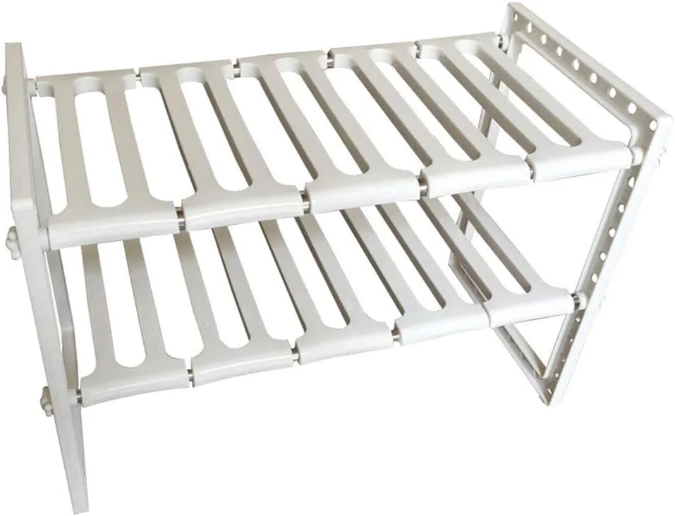 آبچکان ظرفشویی سینک آشپزخانه YumLock، قفسه سازمان دهنده 2 طبقه قابل تنظیم زیر سینک، سفید آبچکان ظرفشویی سینک آشپزخانه YumLock، قفسه سازمان دهنده 2 طبقه قابل تنظیم زیر سینک، سفید