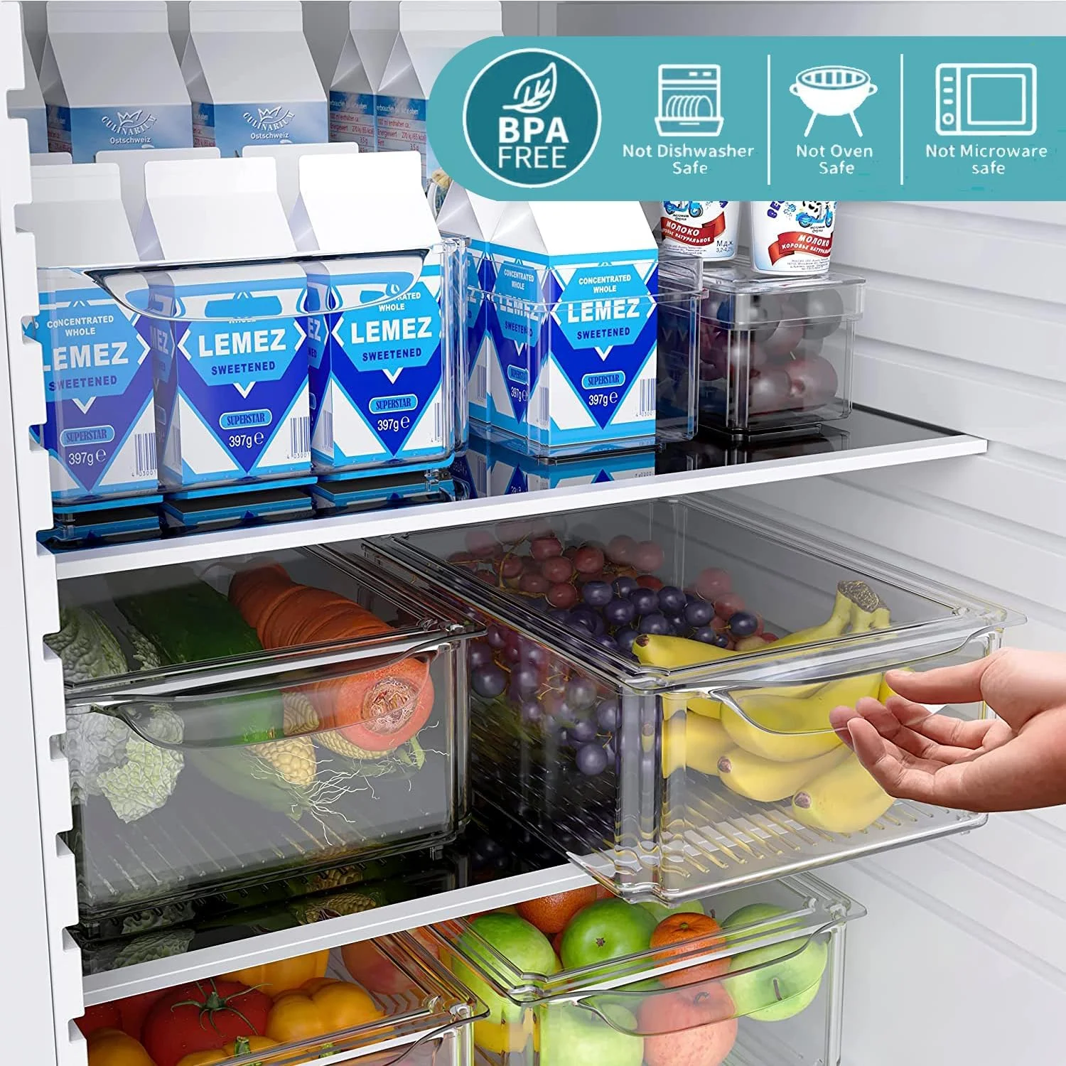 مجموعه 10 عددی ارگانایزر و نظم دهنده یخچال Yoawllty، ظروف پلاستیکی شفاف درب دار قابل چیدن برای نگهداری مواد غذایی در آشپزخانه و یخچال