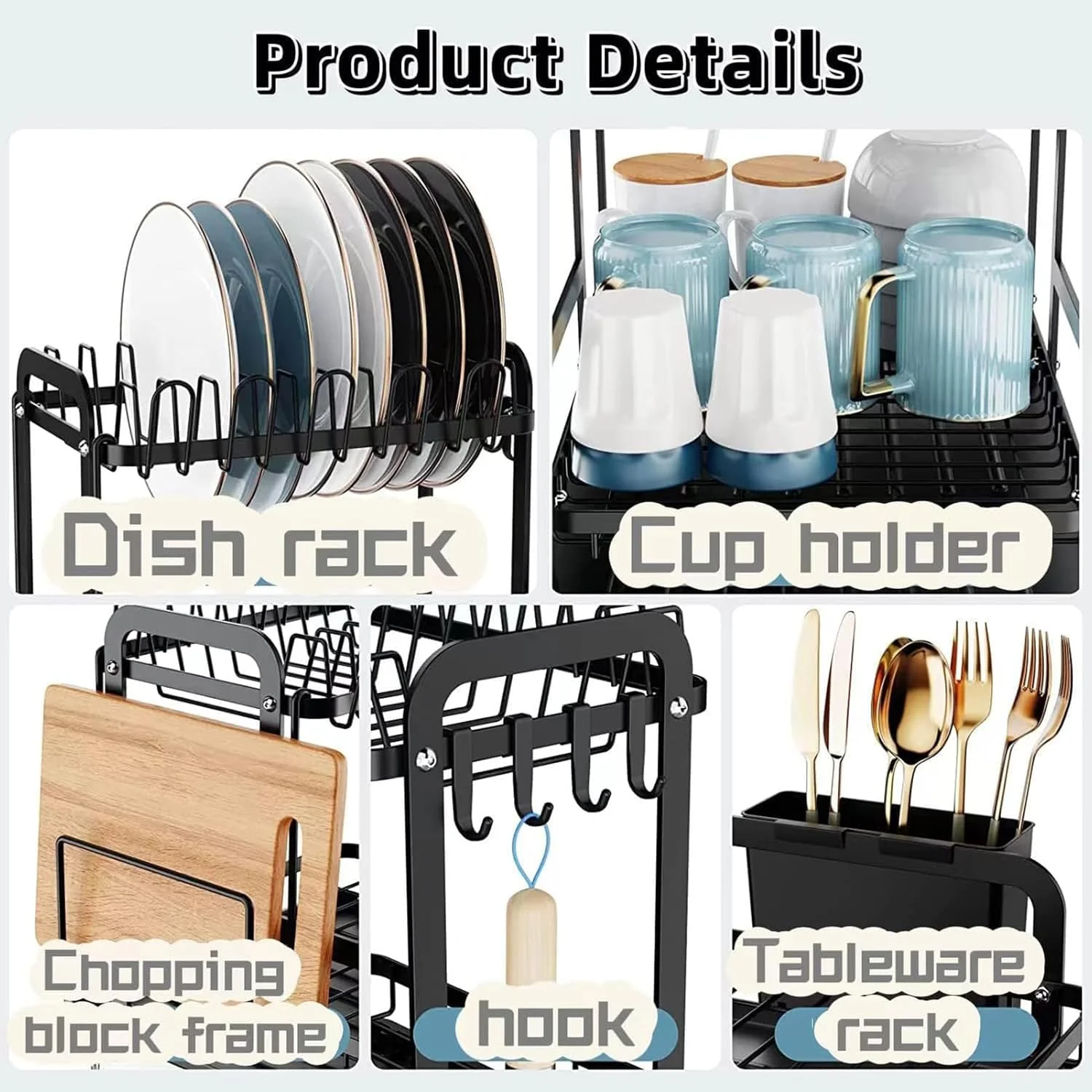 آبچکان ظروف YHOME، آبچکان 2 طبقه برای روی کابینت آشپزخانه، پایه خشک کن ظروف با آبگیر، آبچکان سینک با تخته برش جداشدنی، قفسه نگهداری کاسه، سازمان دهنده بشقاب، جا قاشقی آبچکان ظروف YHOME، آبچکان 2 طبقه برای روی کابینت آشپزخانه، پایه خشک کن ظروف با آبگیر، آبچکان سینک با تخته برش جداشدنی، قفسه نگهداری کاسه، سازمان دهنده بشقاب، جا قاشقی