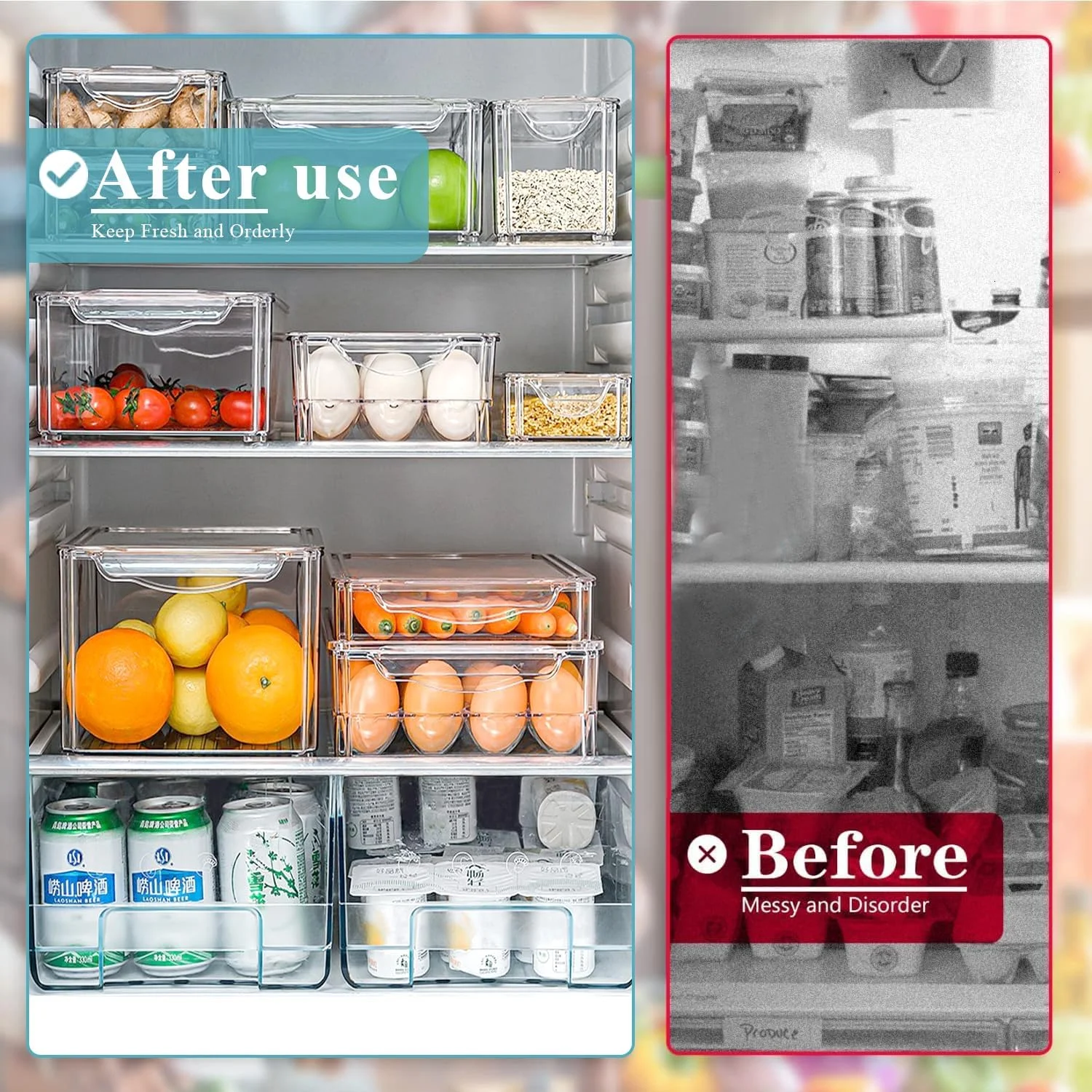 مجموعه 10 عددی ارگانایزر و نظم دهنده یخچال Yoawllty، ظروف پلاستیکی شفاف درب دار قابل چیدن برای نگهداری مواد غذایی در آشپزخانه و یخچال
