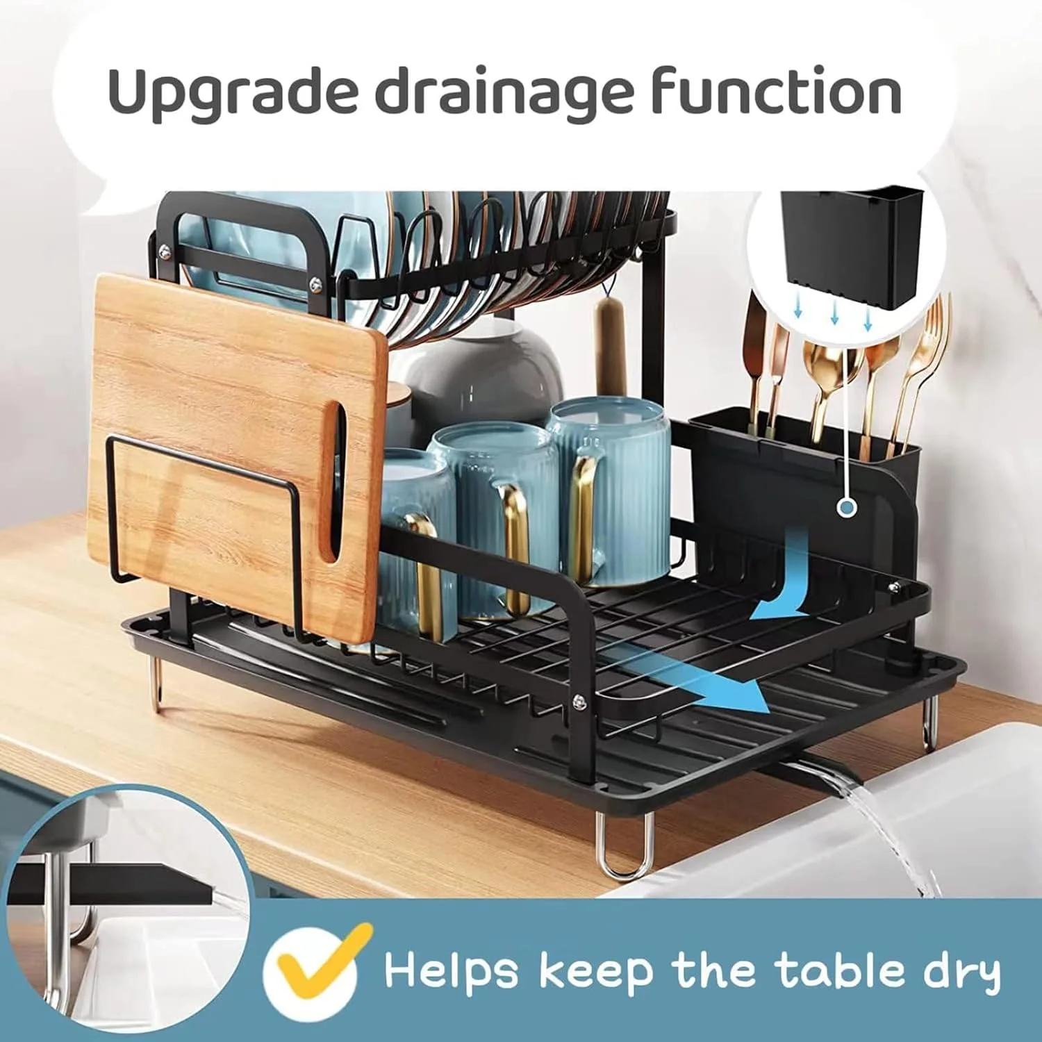 آبچکان ظروف YHOME، آبچکان 2 طبقه برای روی کابینت آشپزخانه، پایه خشک کن ظروف با آبگیر، آبچکان سینک با تخته برش جداشدنی، قفسه نگهداری کاسه، سازمان دهنده بشقاب، جا قاشقی آبچکان ظروف YHOME، آبچکان 2 طبقه برای روی کابینت آشپزخانه، پایه خشک کن ظروف با آبگیر، آبچکان سینک با تخته برش جداشدنی، قفسه نگهداری کاسه، سازمان دهنده بشقاب، جا قاشقی