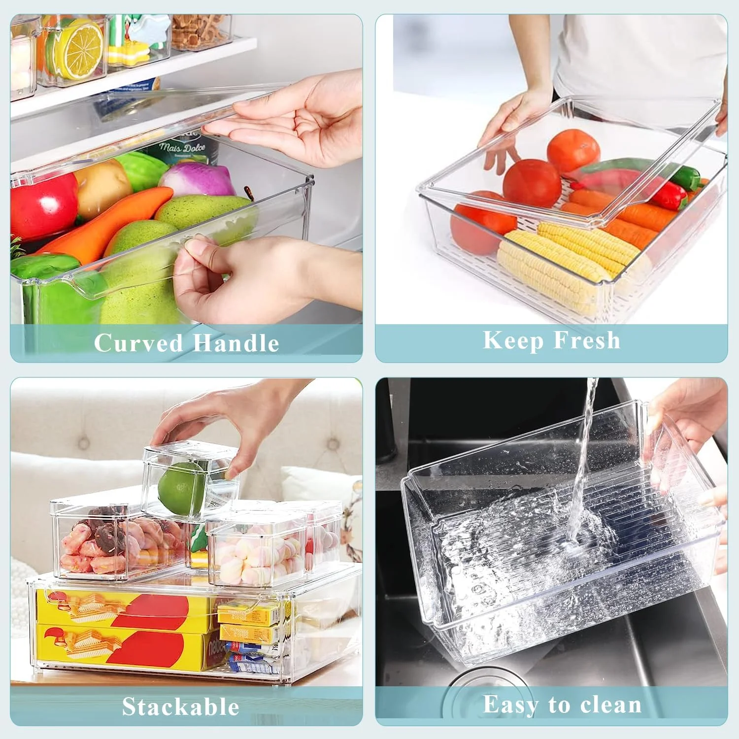 مجموعه 10 عددی ارگانایزر و نظم دهنده یخچال Yoawllty، ظروف پلاستیکی شفاف درب دار قابل چیدن برای نگهداری مواد غذایی در آشپزخانه و یخچال